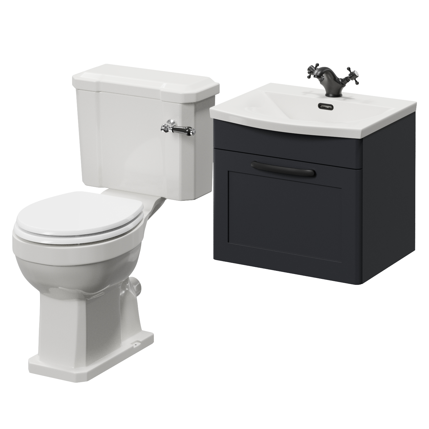 Danbury Wall Mounted Single Drawer Vanity Unit and Windsor Toilet Suite with Arc Basin