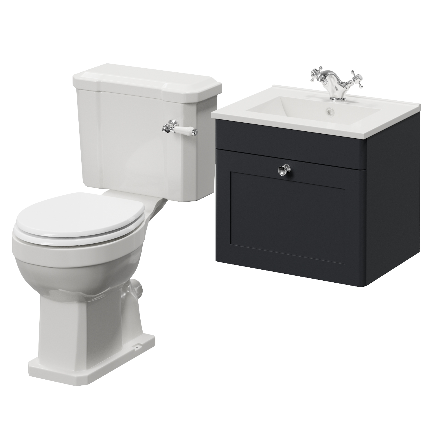 Danbury Wall Mounted Single Drawer Vanity Unit and Windsor Toilet Suite with Angel Basin