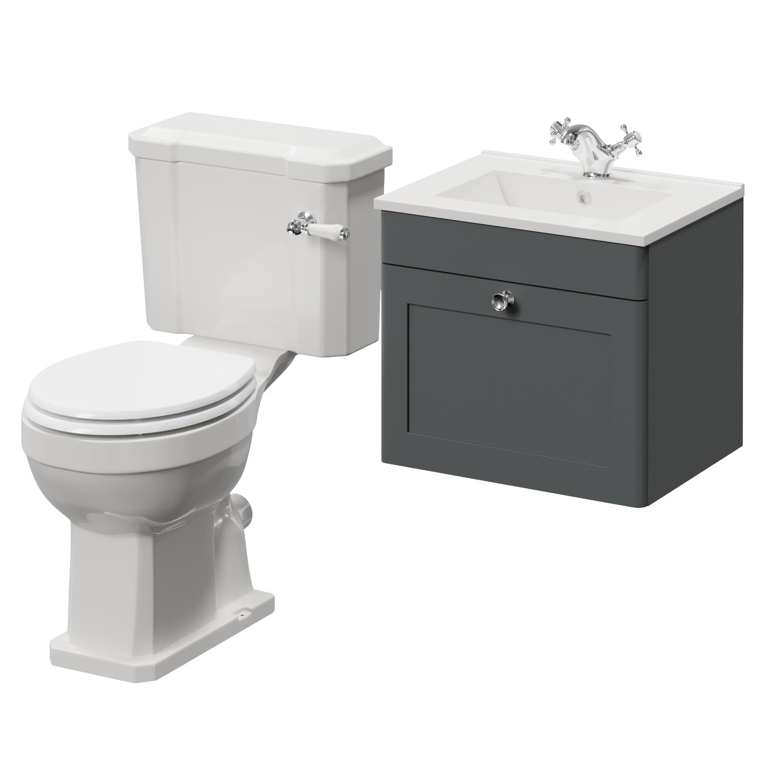 Danbury Wall Mounted Single Drawer Vanity Unit and Windsor Toilet Suite with Angel Basin