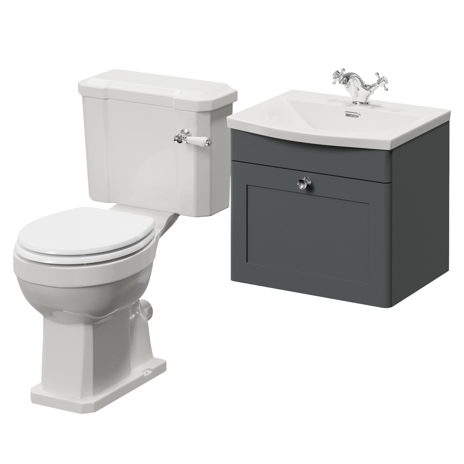 Danbury Wall Mounted Single Drawer Vanity Unit and Windsor Toilet Suite with Arc Basin