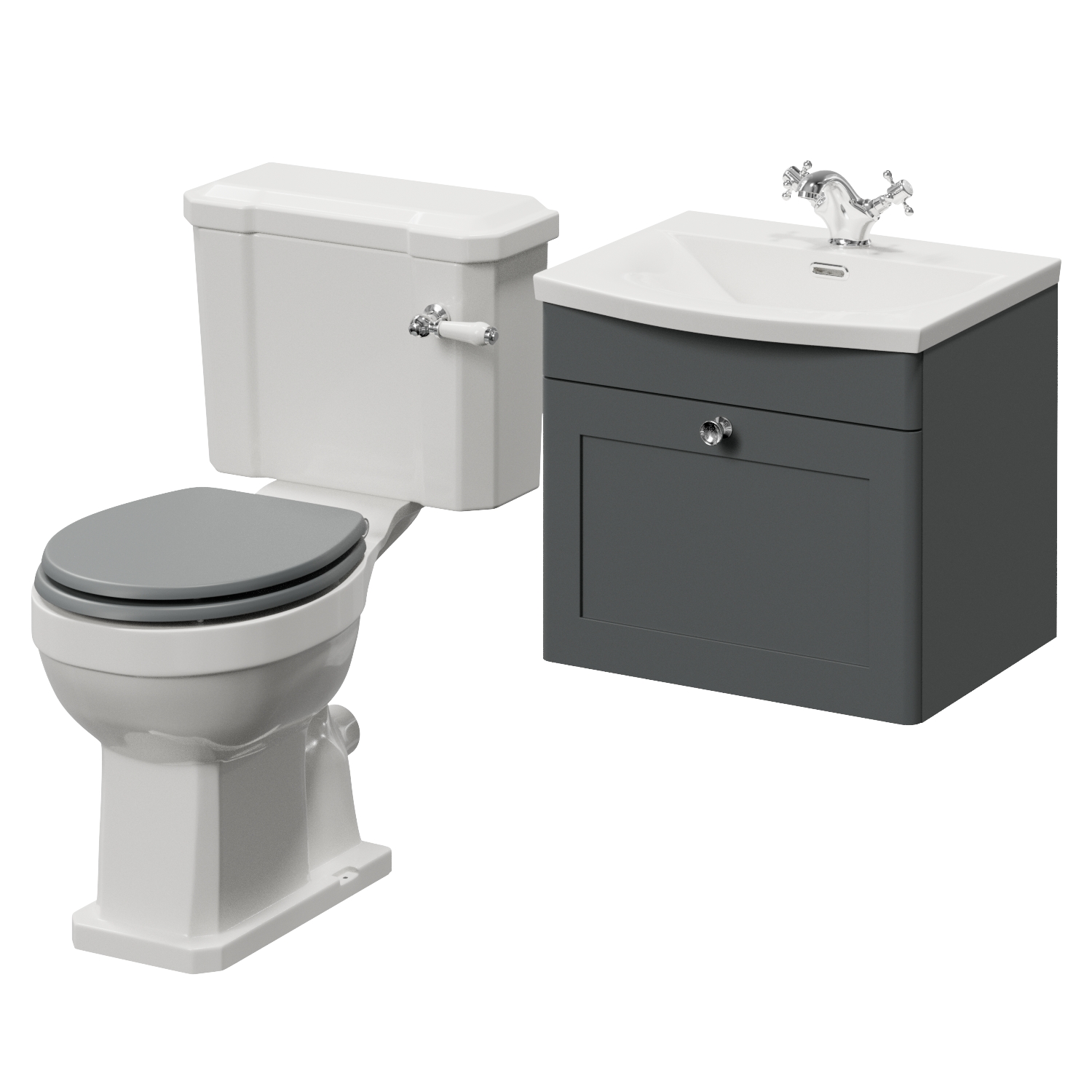 Danbury Wall Mounted Single Drawer Vanity Unit and Windsor Toilet Suite with Arc Basin