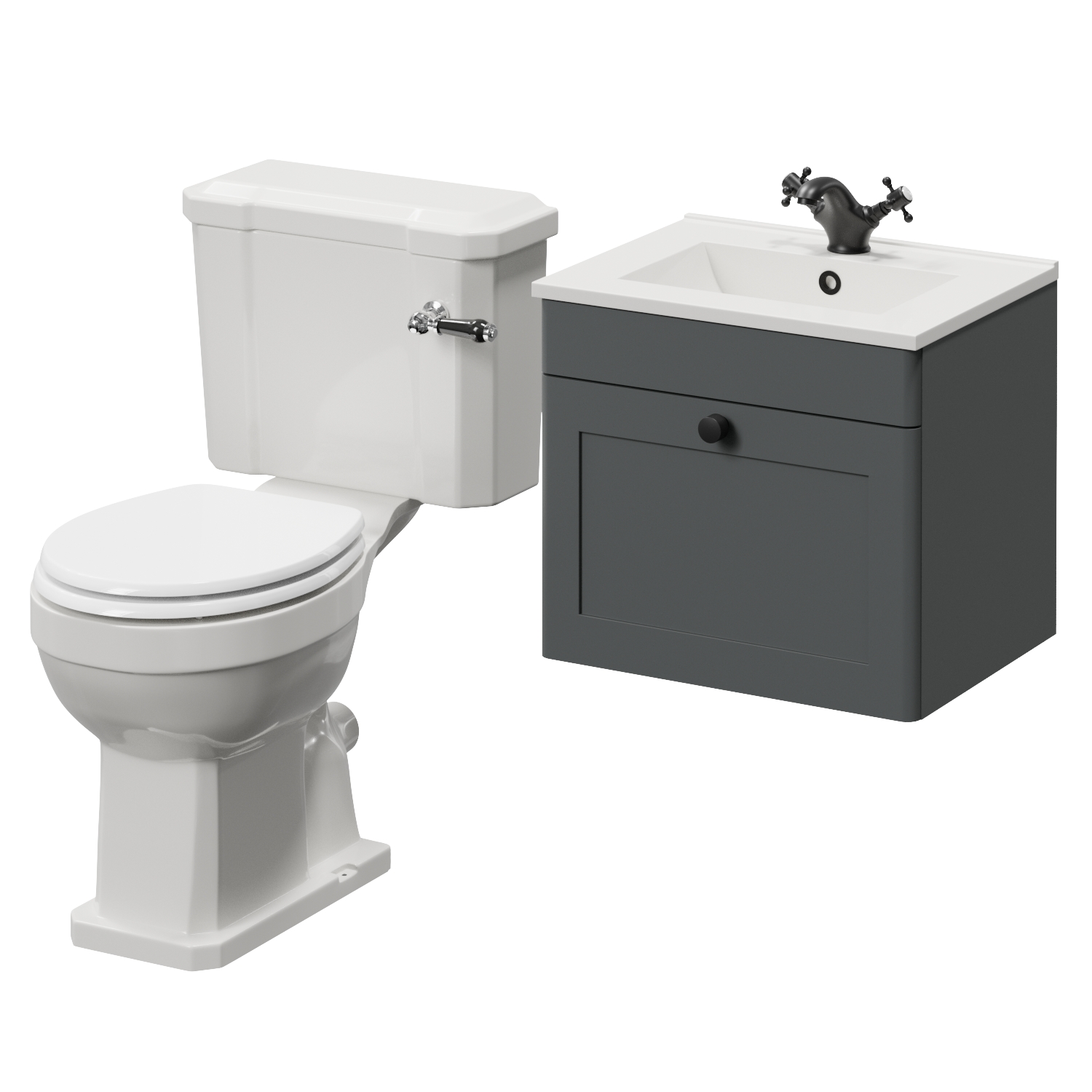 Danbury Wall Mounted Single Drawer Vanity Unit and Windsor Toilet Suite with Angel Basin