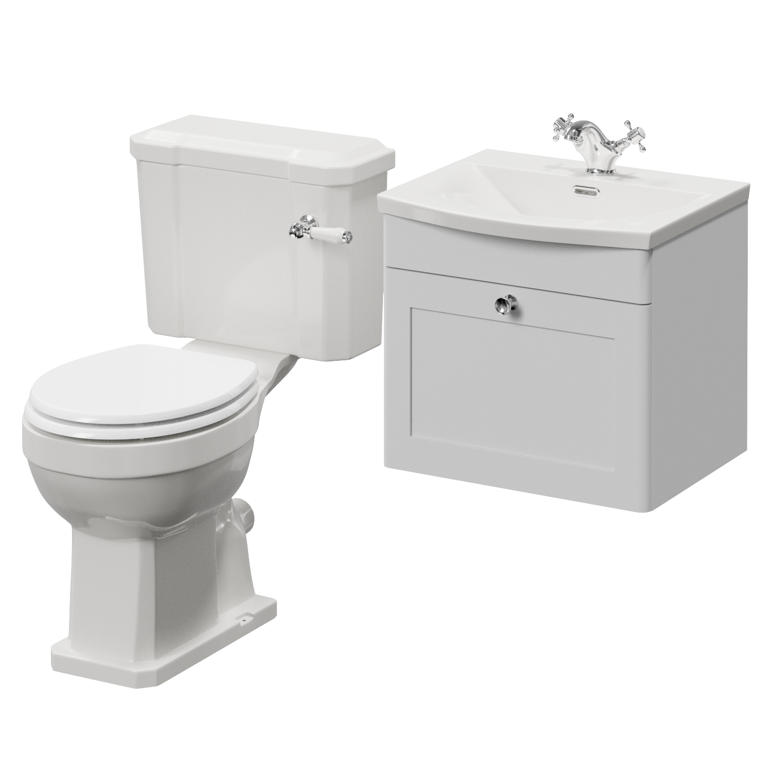 Danbury Wall Mounted Single Drawer Vanity Unit and Windsor Toilet Suite with Arc Basin
