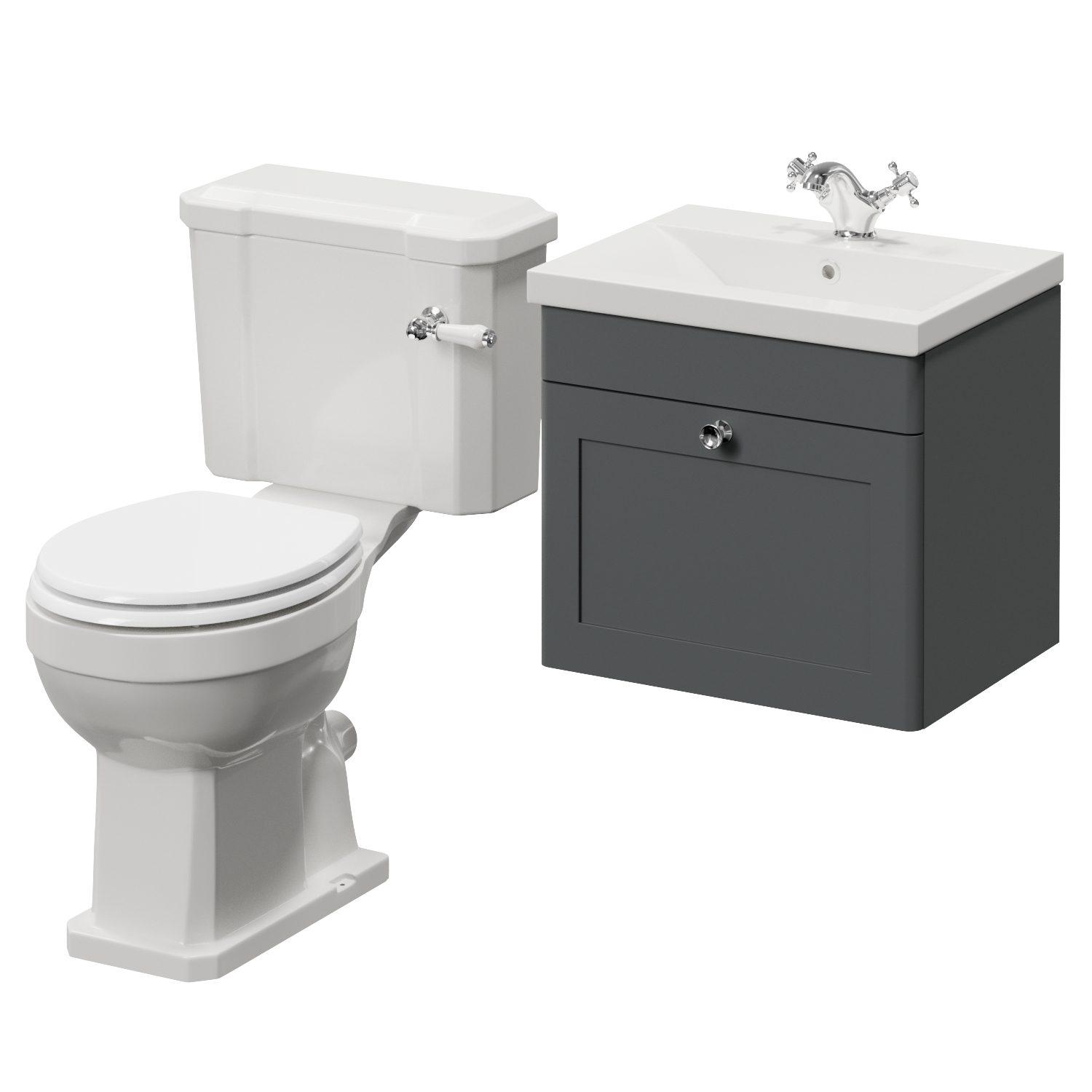 Danbury Wall Mounted Single Drawer Vanity Unit and Windsor Toilet Suite with Glide Basin