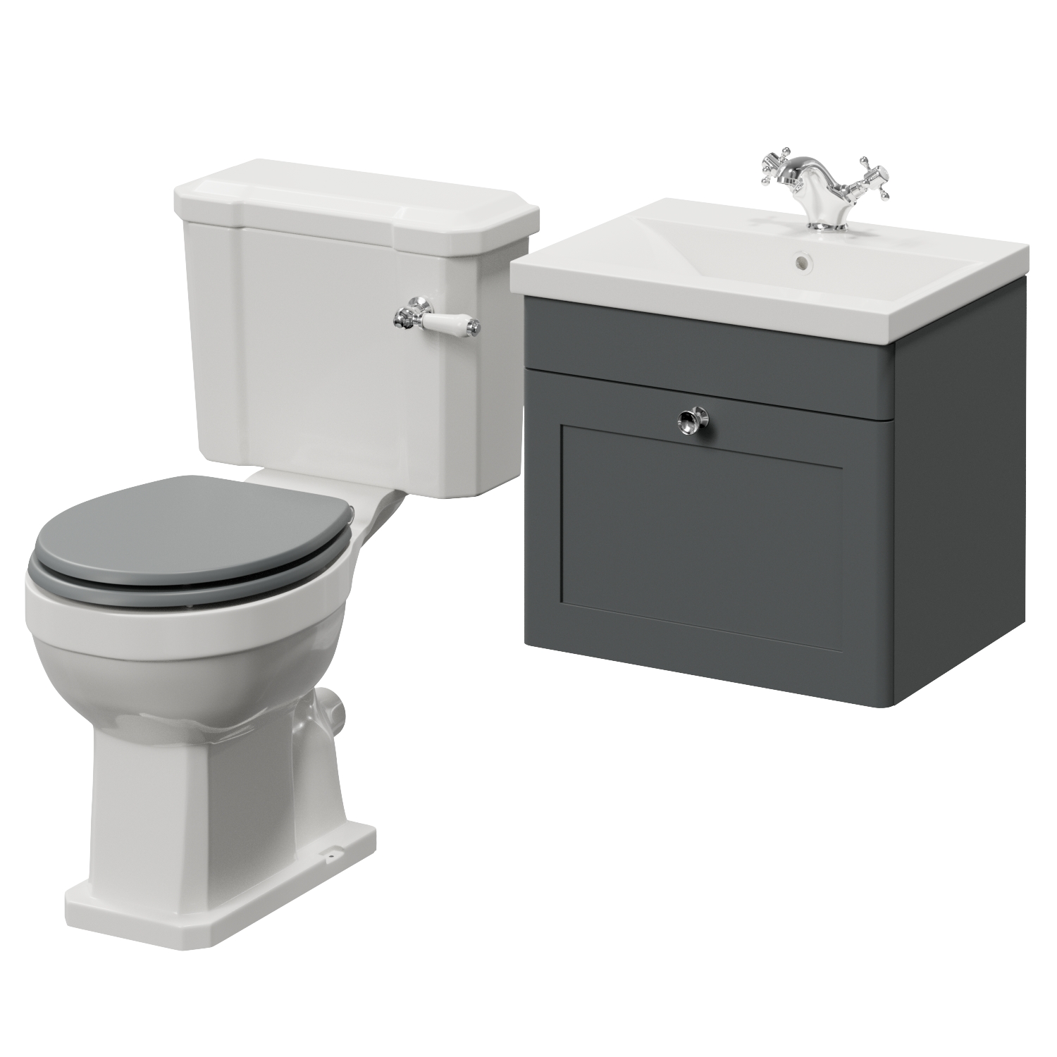 Danbury Wall Mounted Single Drawer Vanity Unit and Windsor Toilet Suite with Glide Basin