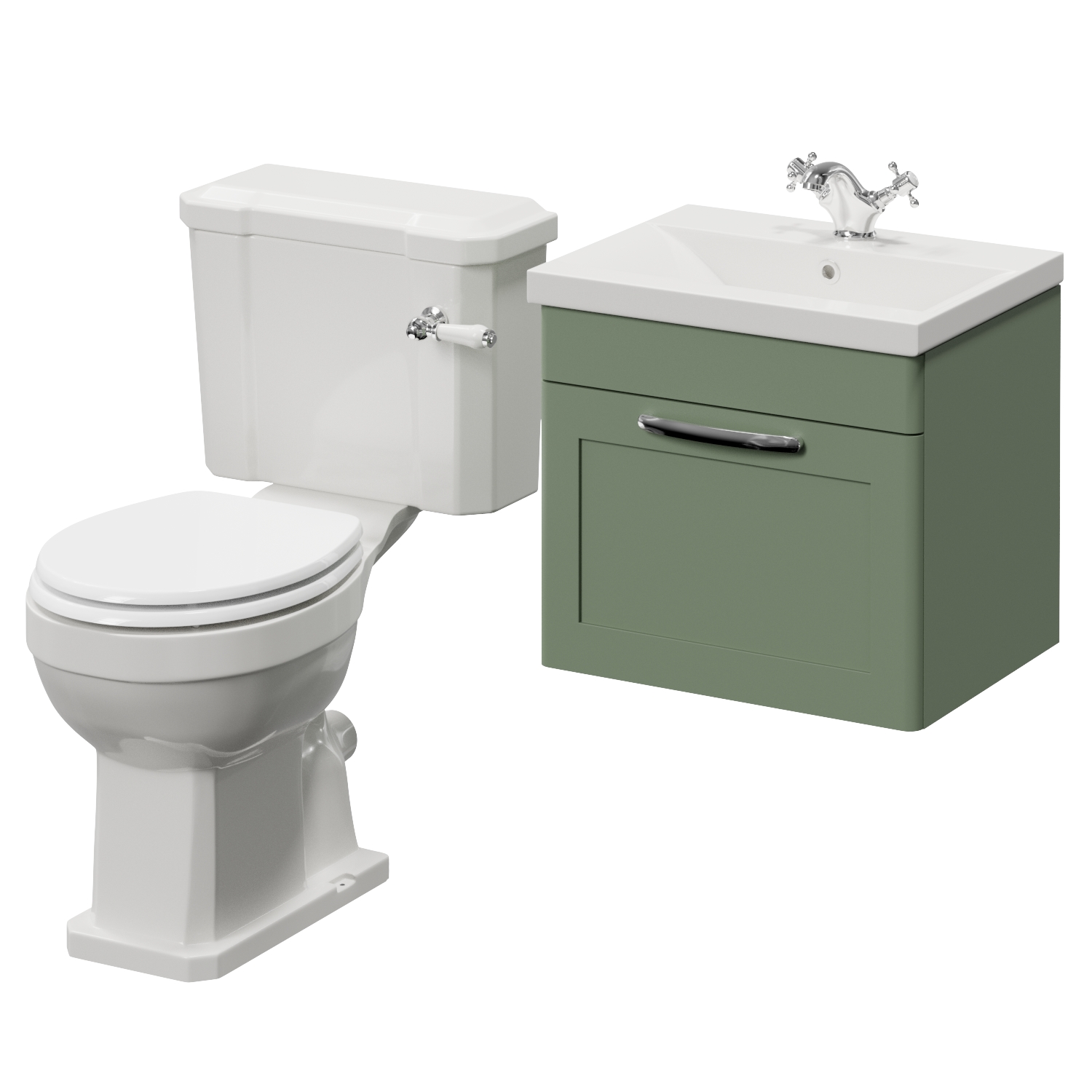 Danbury Wall Mounted Single Drawer Vanity Unit and Windsor Toilet Suite with Glide Basin