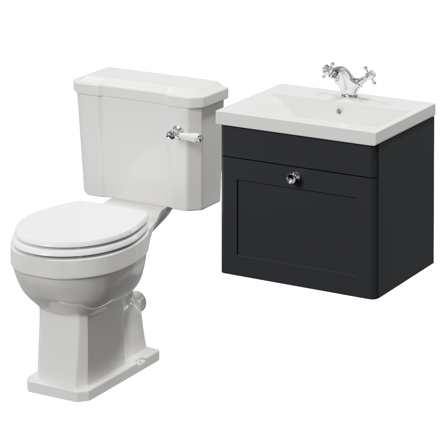Danbury Wall Mounted Single Drawer Vanity Unit and Windsor Toilet Suite with Glide Basin