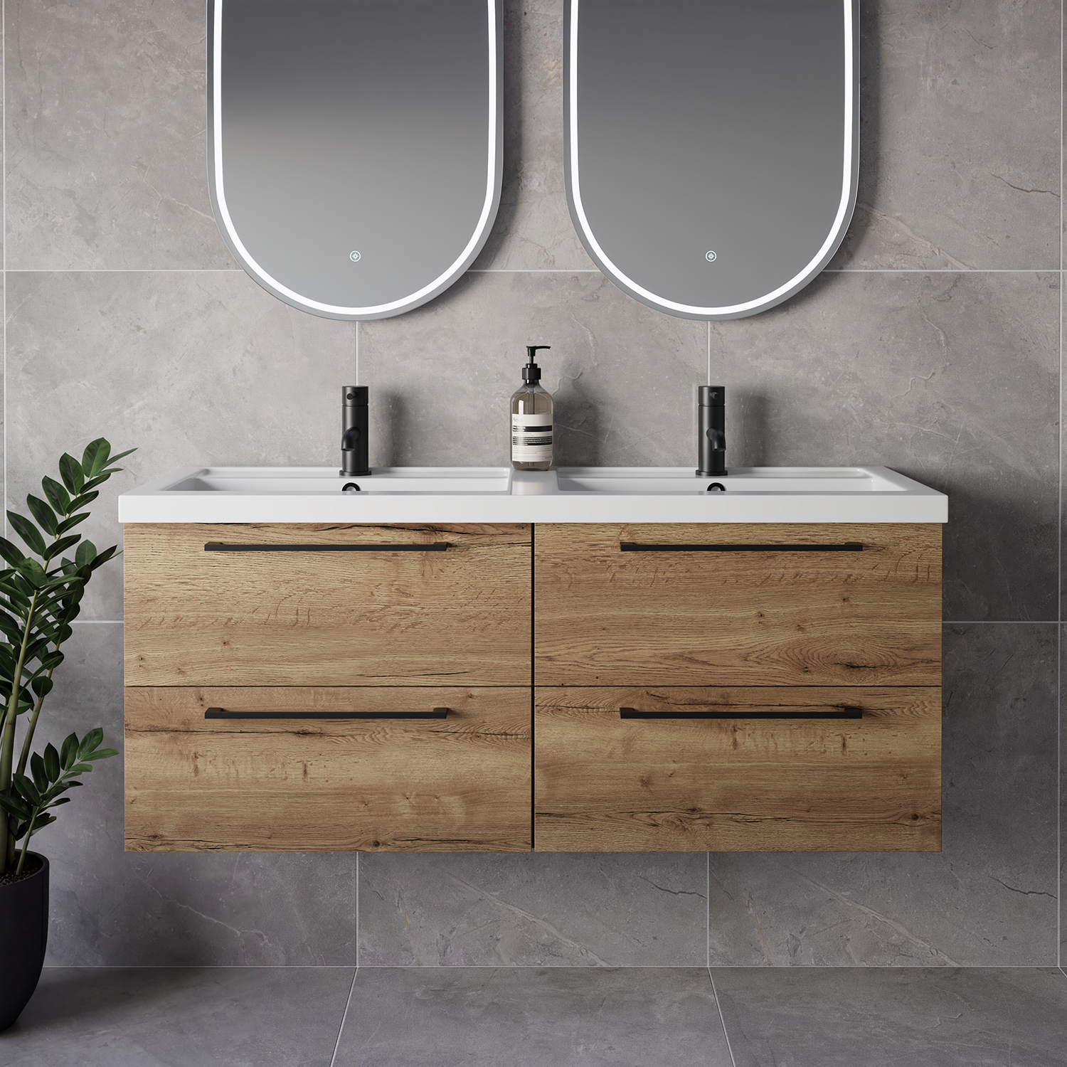 Napoli 390 Wall Mounted 4 Drawer Vanity Unit with Double Lucia Basins