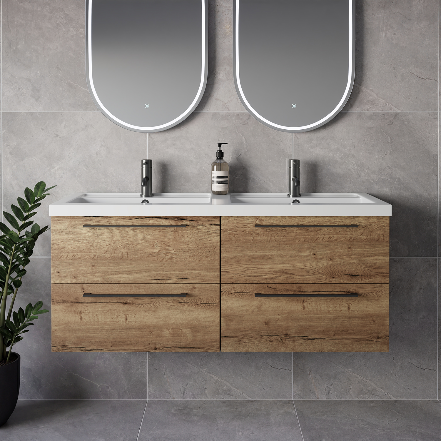Napoli 390 Wall Mounted 4 Drawer Vanity Unit with Double Lucia Basins