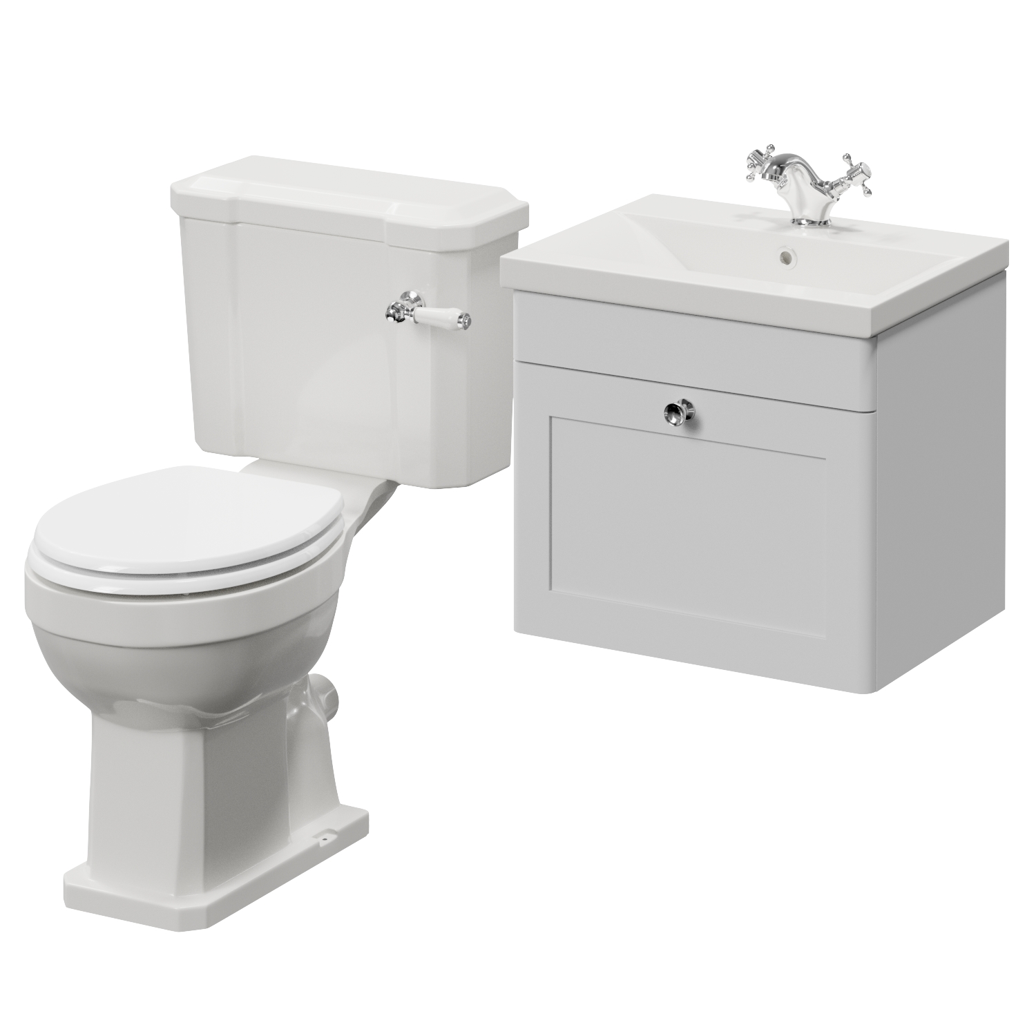 Danbury Wall Mounted Single Drawer Vanity Unit and Windsor Toilet Suite with Glide Basin