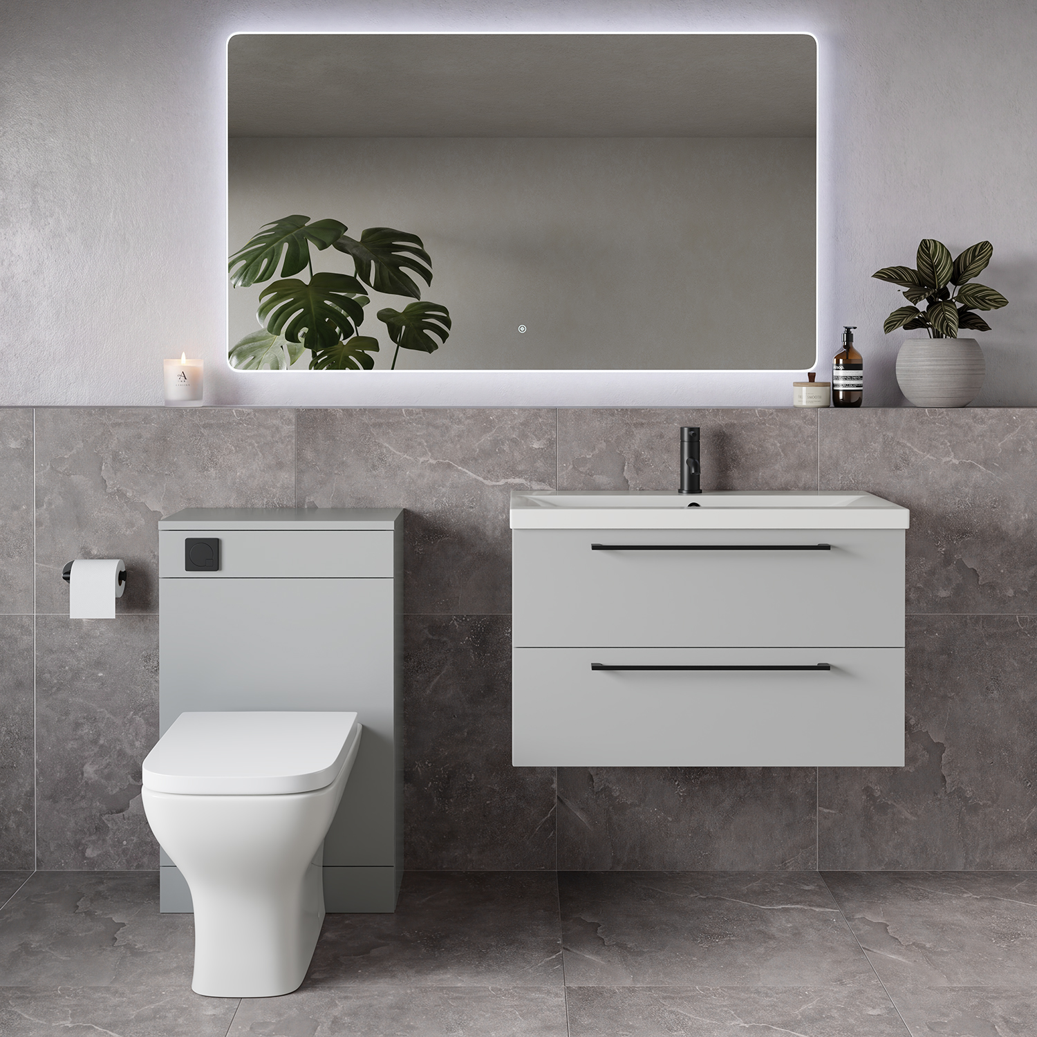 Napoli 390 Wall Mounted 2 Drawer Vanity Unit and Toilet Suite with Glide Basin