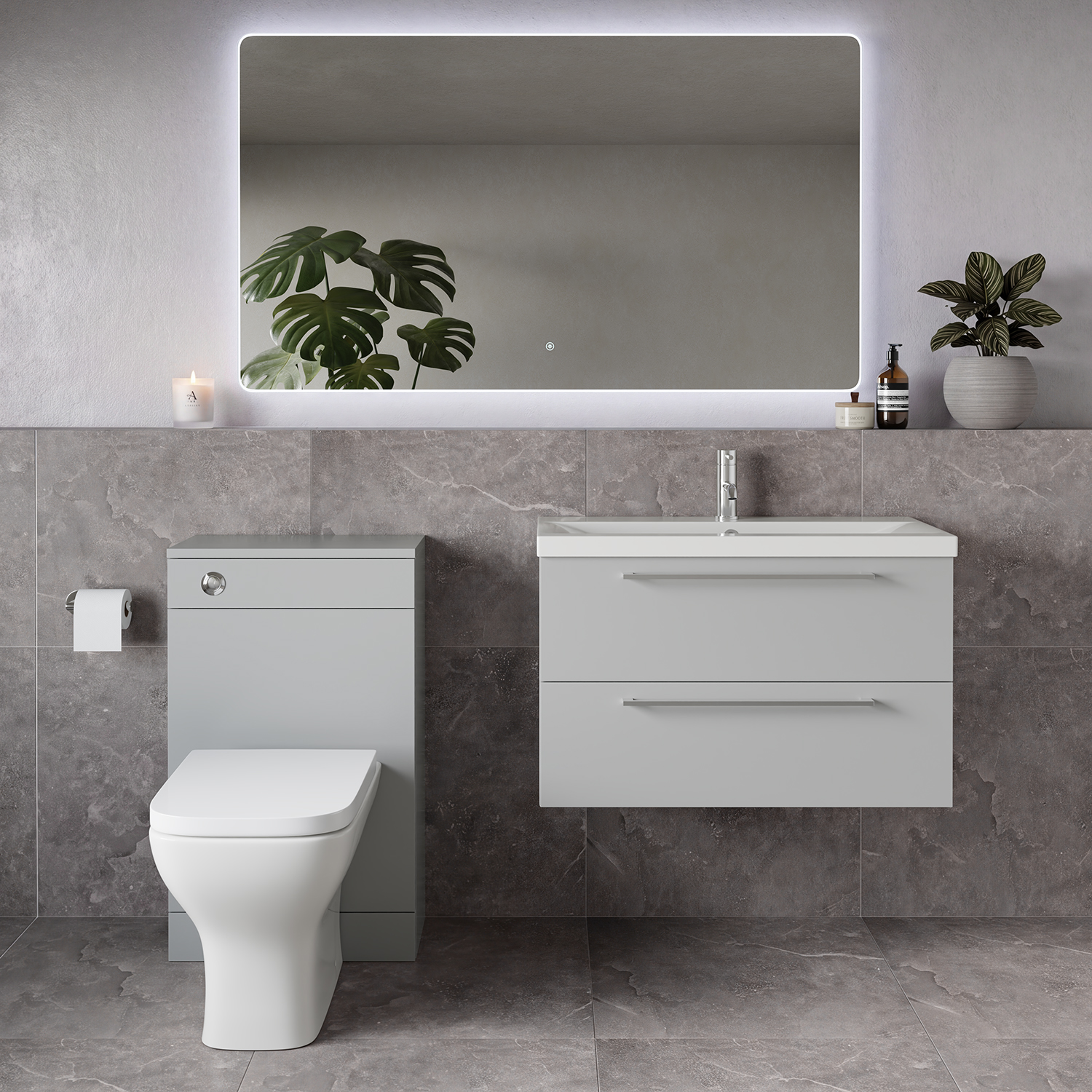 Napoli 390 Wall Mounted 2 Drawer Vanity Unit and Toilet Suite with Glide Basin