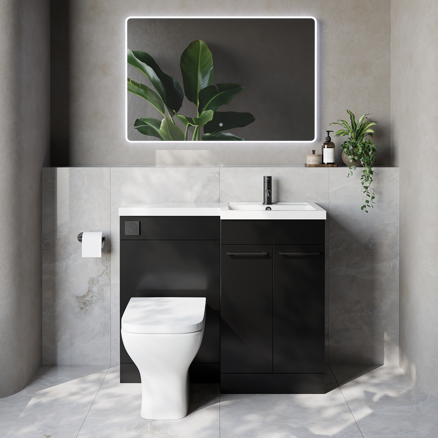 Napoli 390 2 Door Vanity Unit Toilet Suite with Right Hand Square Lucia Basin