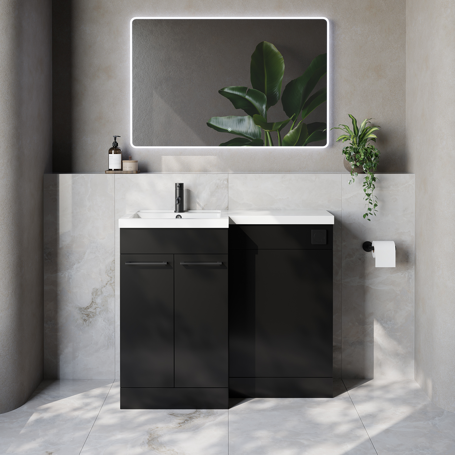 Napoli 390 2 Door Vanity Unit Toilet Suite with Left Hand Square Lucia Basin