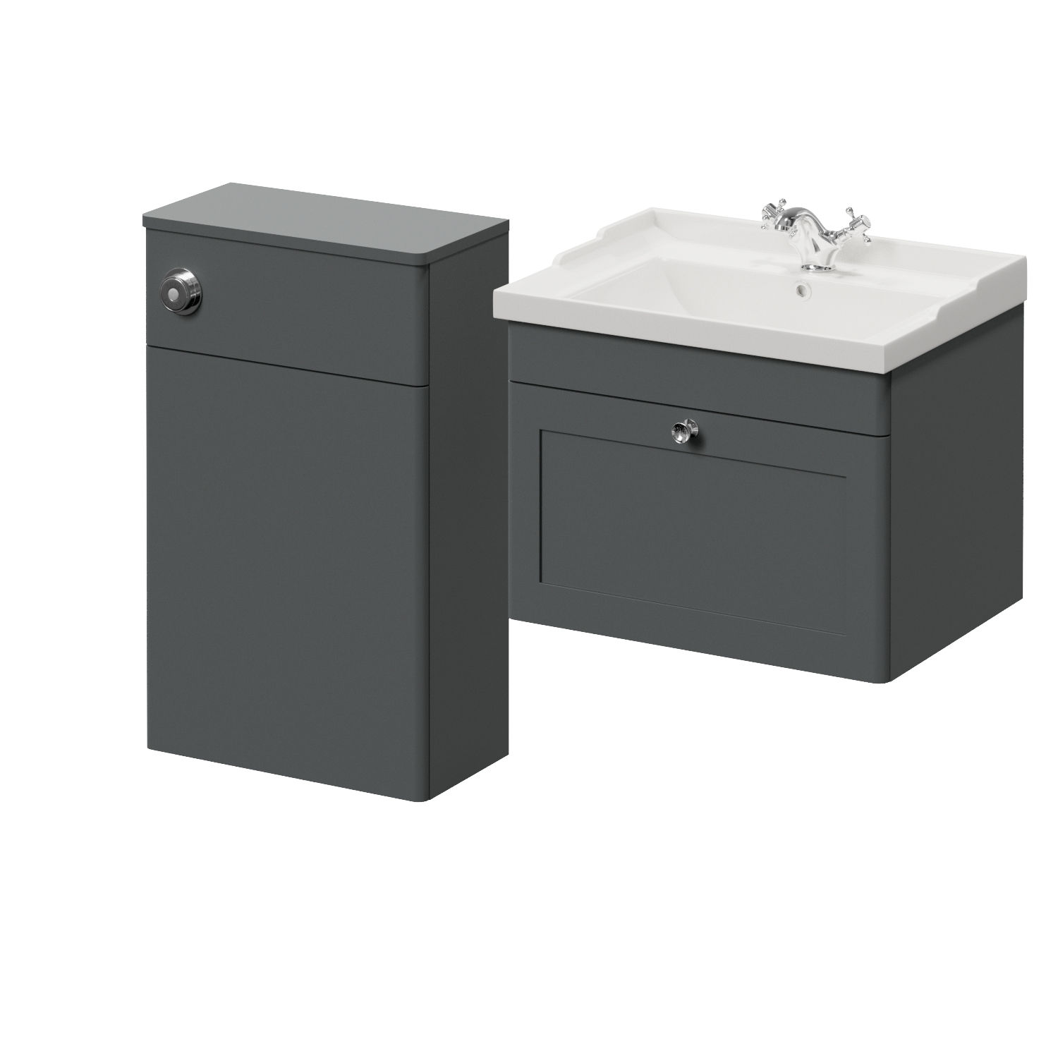 Danbury Wall Mounted Single Drawer Vanity Unit and Toilet Suite with Windsor Basin