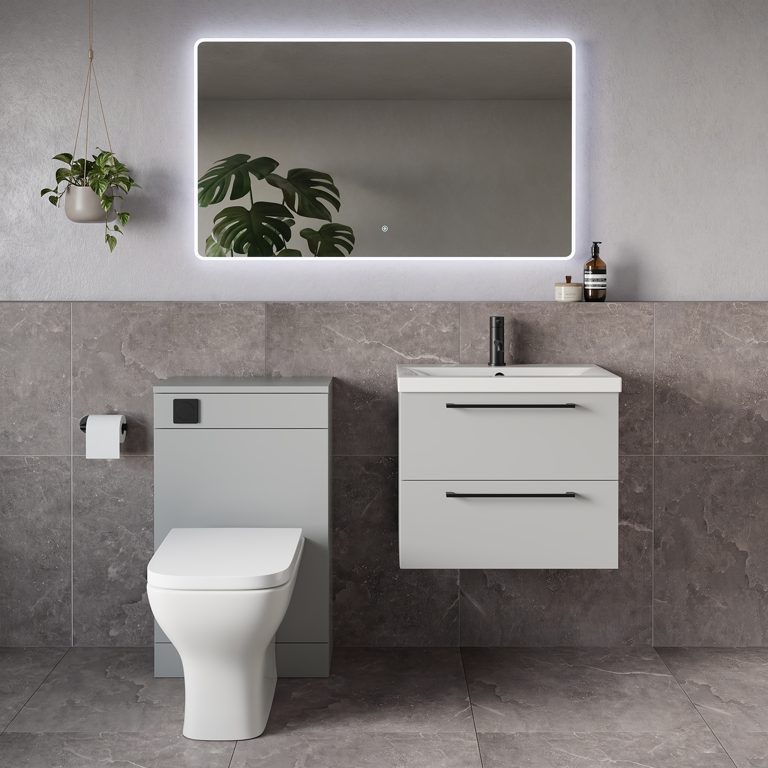 Napoli 390 Wall Mounted 2 Drawer Vanity Unit and Toilet Suite with Glide Basin