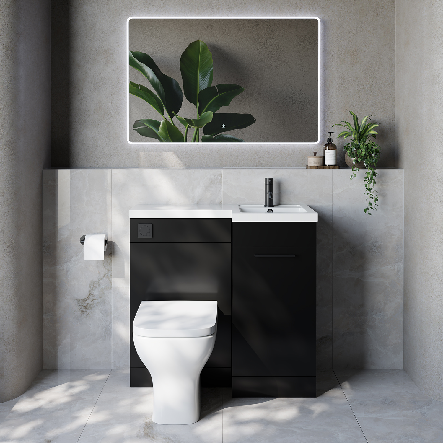 Napoli 390 Single Door Vanity Unit Toilet Suite with Right Hand Square Lucia Basin
