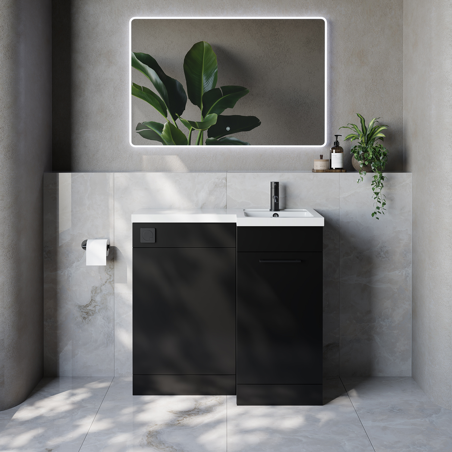Napoli 390 Single Door Vanity Unit Toilet Suite with Right Hand Square Lucia Basin