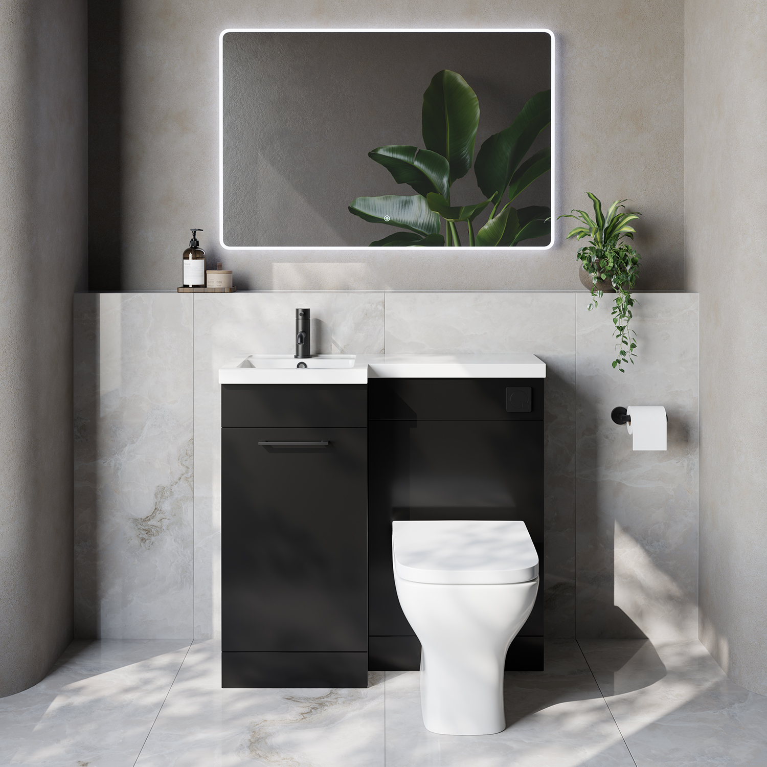 Napoli 390 Single Door Vanity Unit Toilet Suite with Left Hand Square Lucia Basin