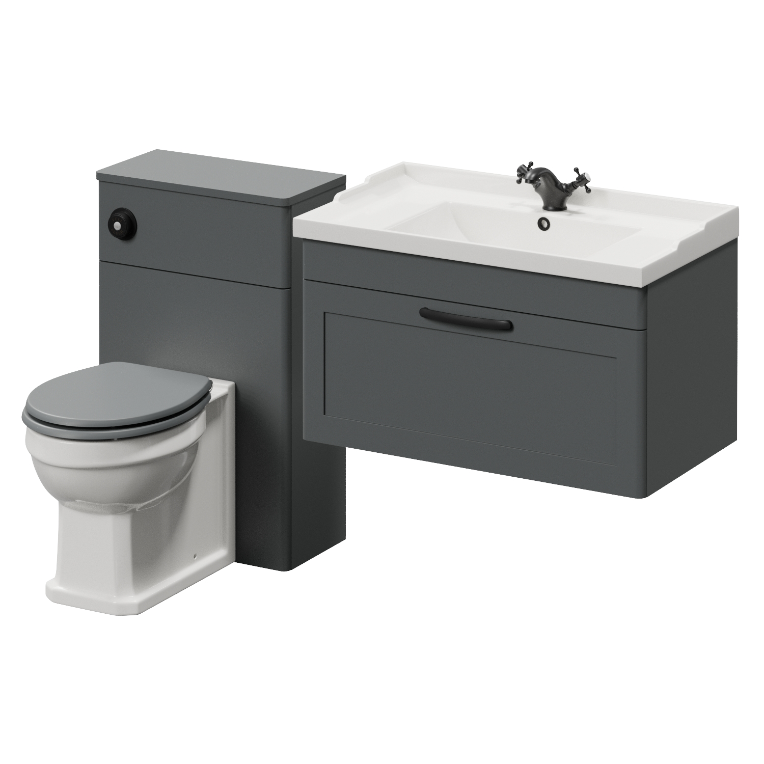 Danbury Wall Mounted Single Drawer Vanity Unit and Toilet Suite with Windsor Basin