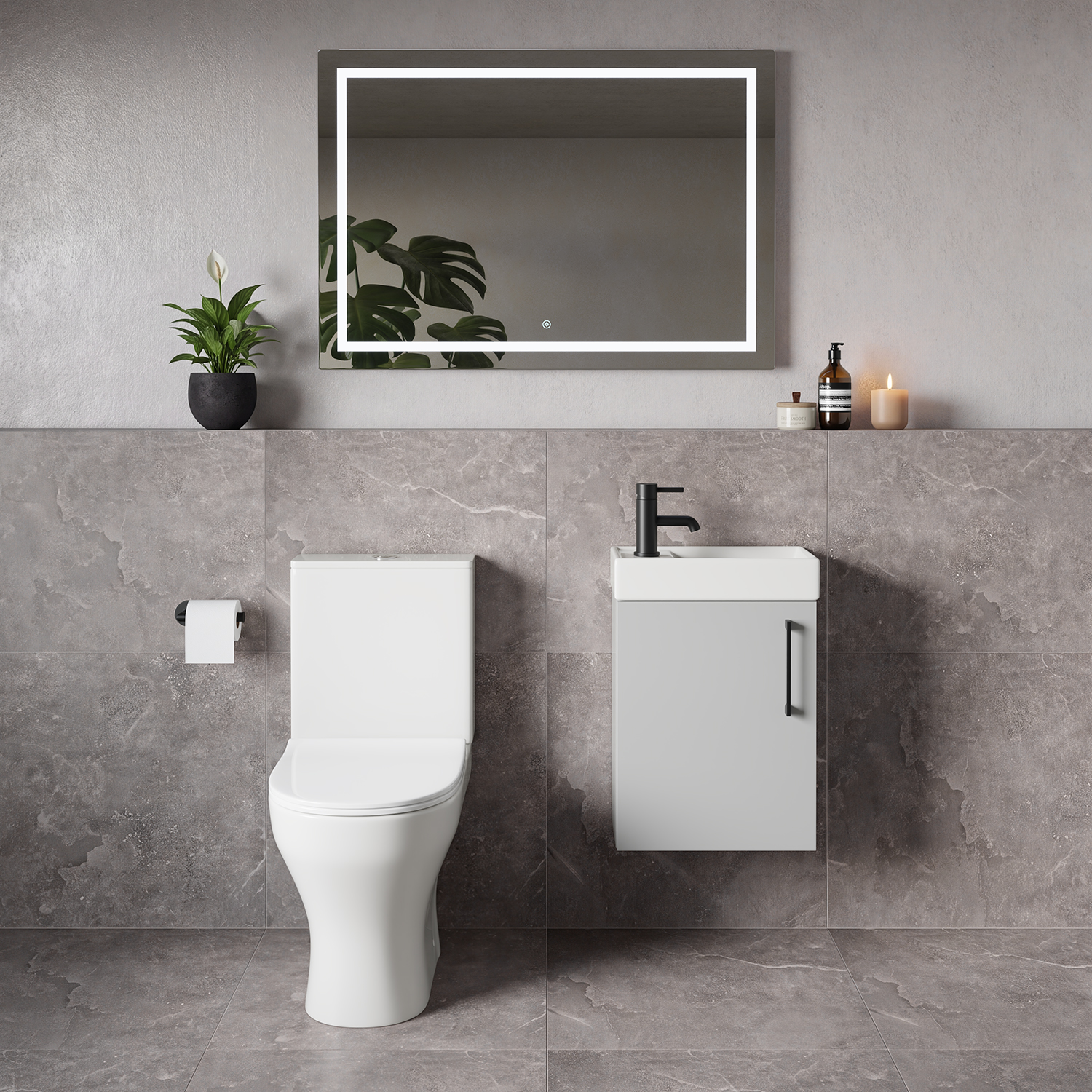 Napoli Cube Single Door Wall Mounted Vanity Unit and Jubilee Toilet Suite with Align Basin