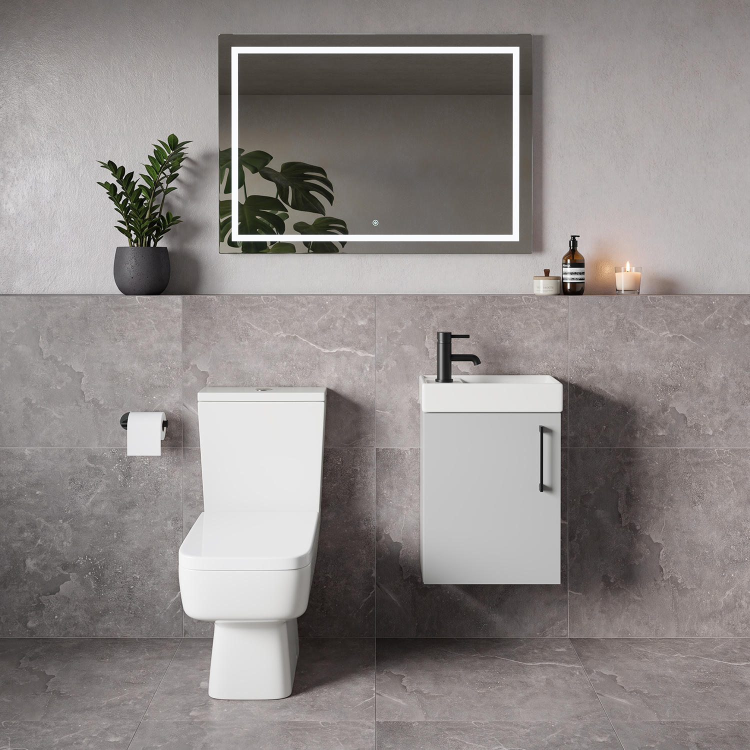 Napoli Cube Single Door Wall Mounted Vanity Unit and Toilet Suite with Align Basin