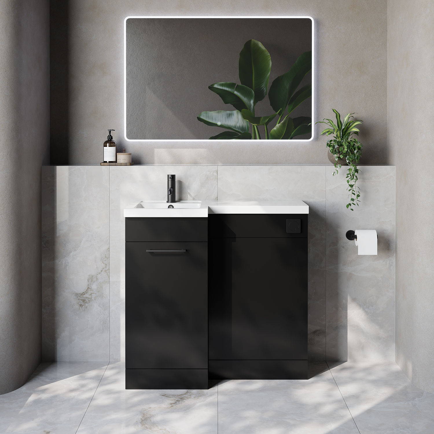 Napoli 390 Single Door Vanity Unit Toilet Suite with Left Hand Square Lucia Basin