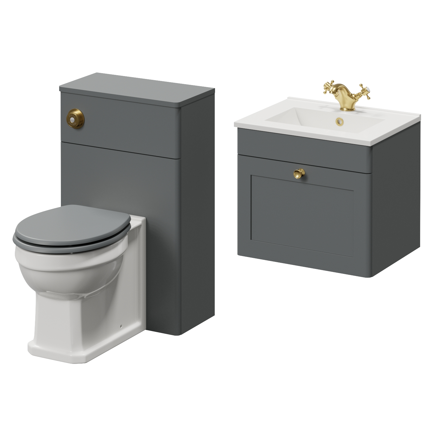 Danbury Wall Mounted Single Drawer Vanity Unit and Toilet Suite with Angel Basin