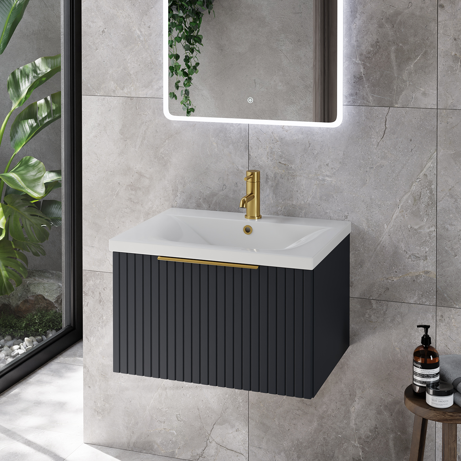 Helix 460 Fluted Wall Mounted 1 Drawer Vanity Unit with Glide Basin