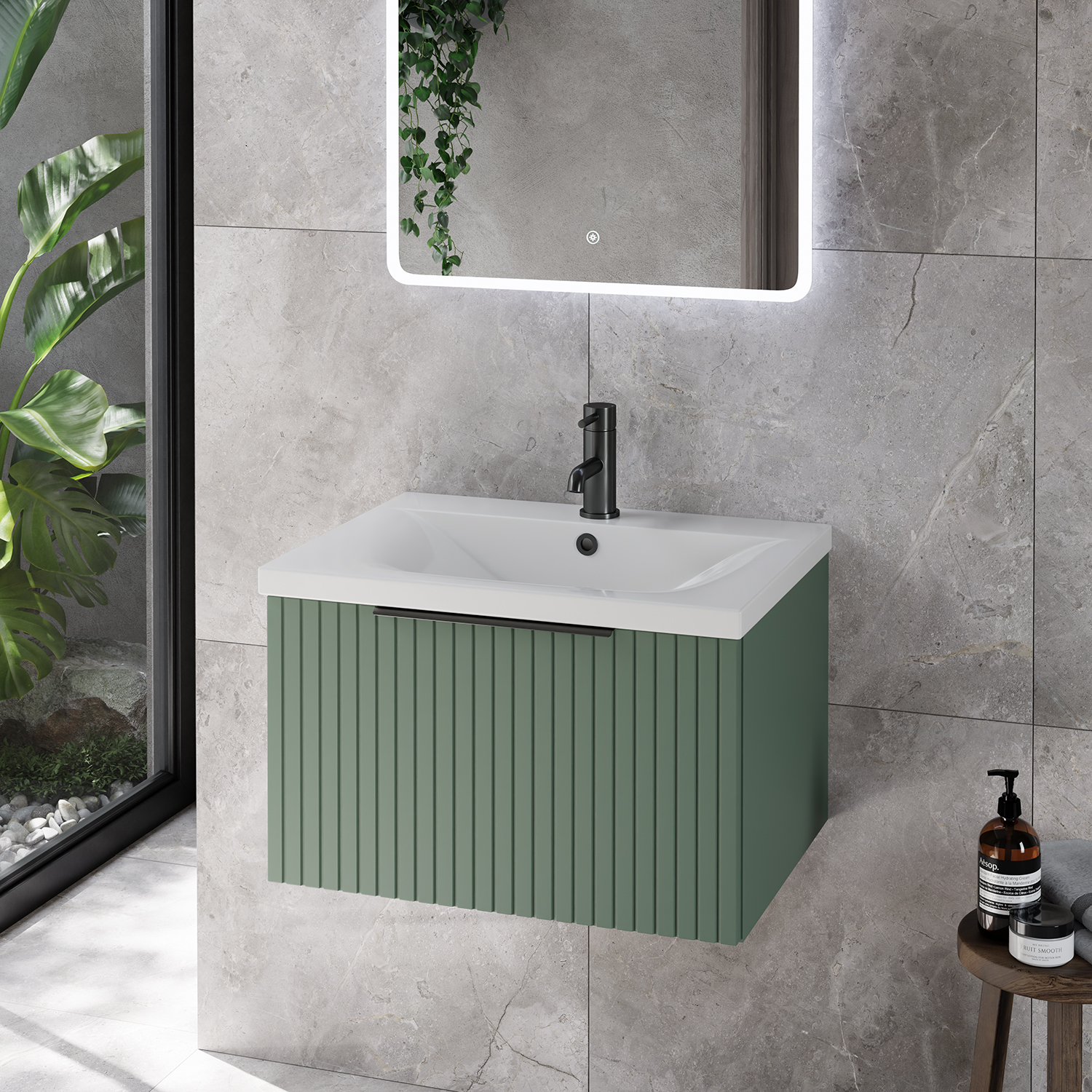 Helix 460 Fluted Wall Mounted 1 Drawer Vanity Unit with Glide Basin