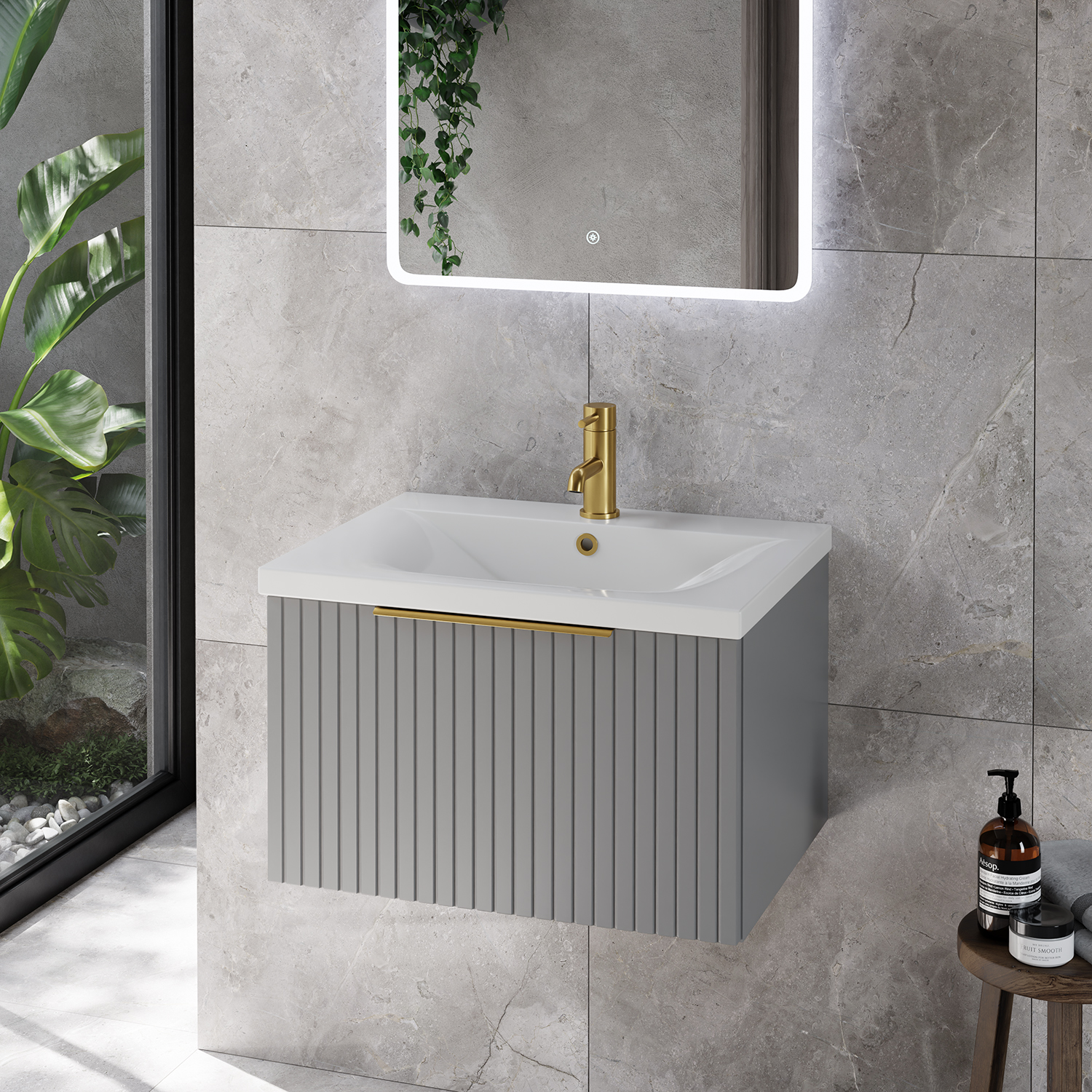 Helix 460 Fluted Wall Mounted 1 Drawer Vanity Unit with Glide Basin
