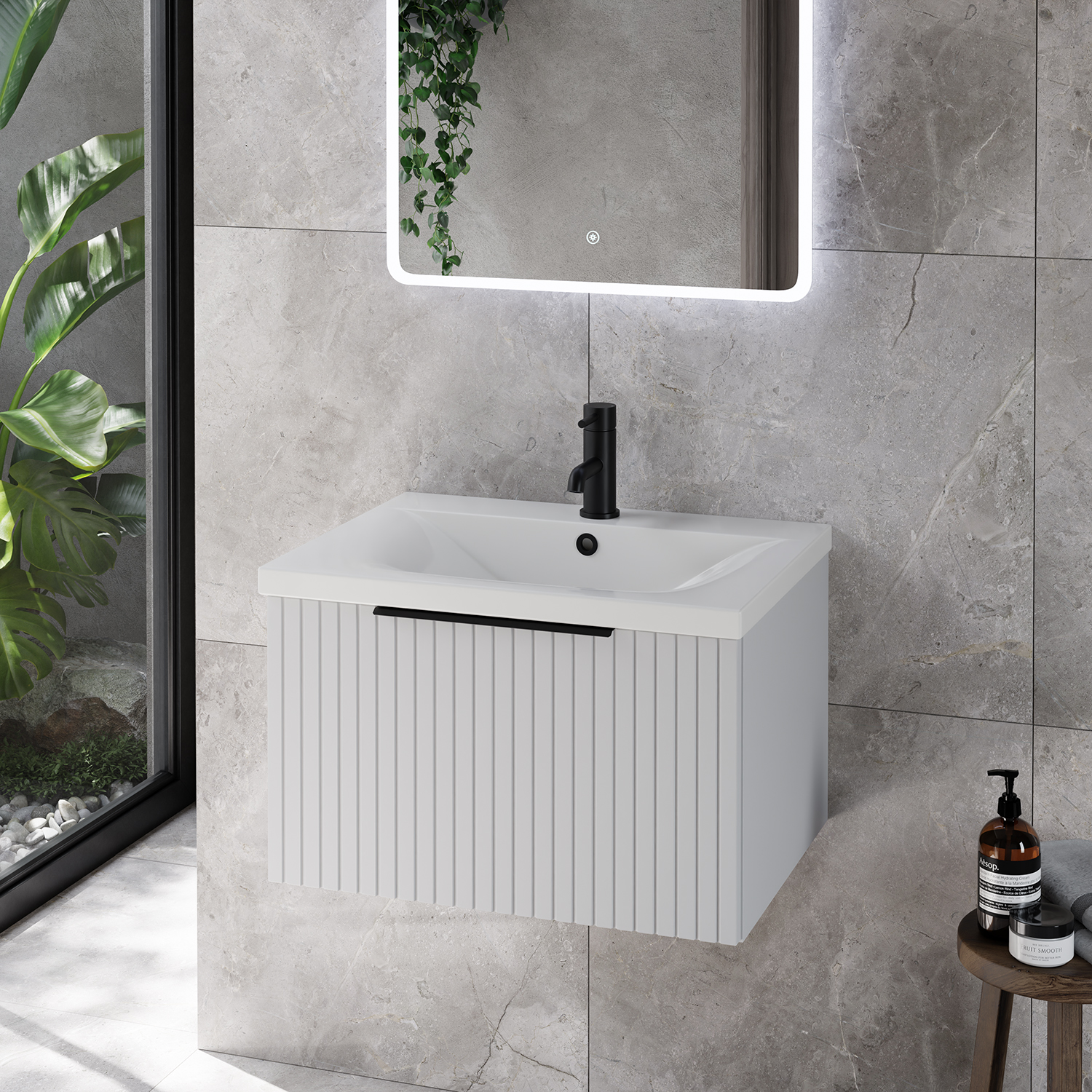 Helix 460 Fluted Wall Mounted 1 Drawer Vanity Unit with Glide Basin