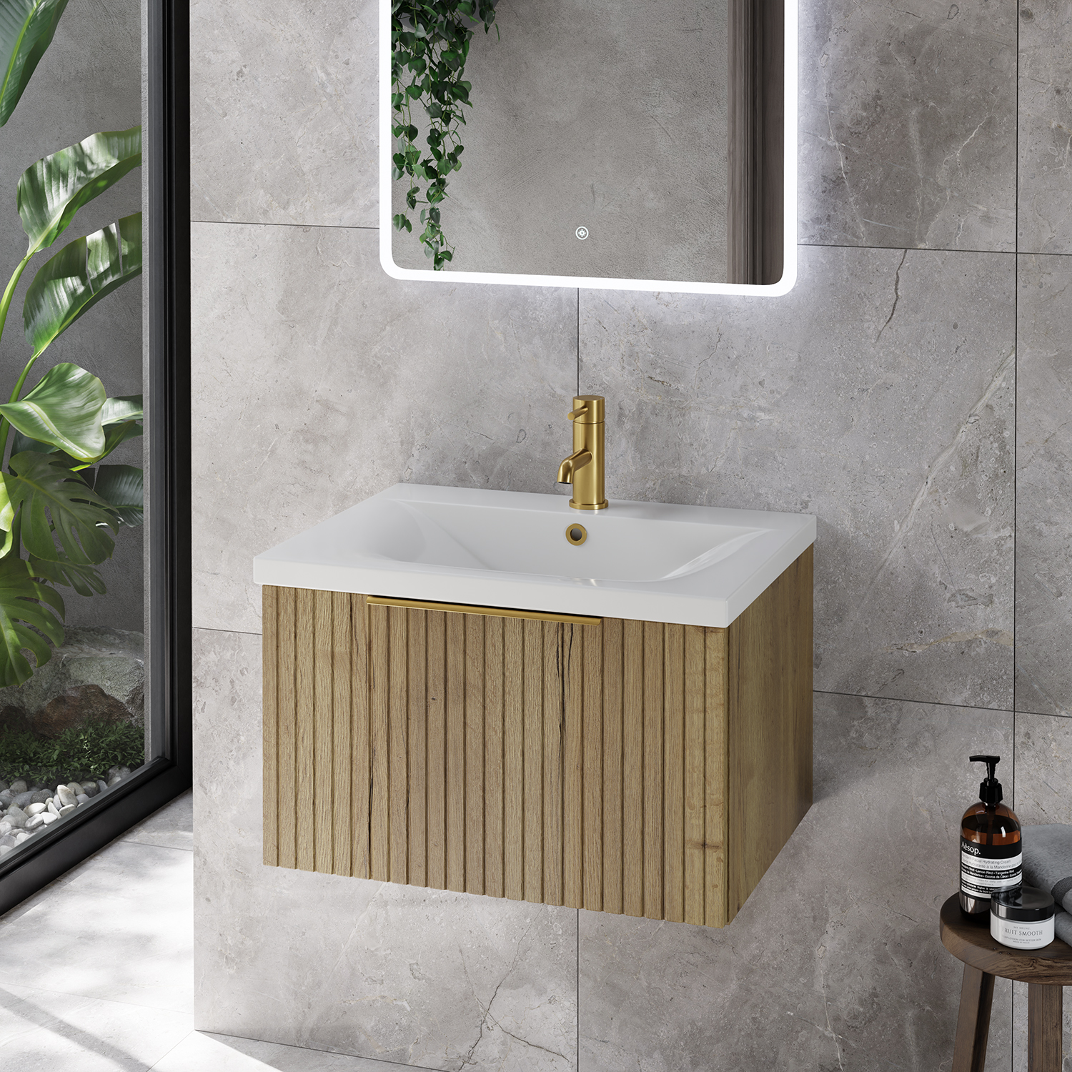 Helix 460 Fluted Wall Mounted 1 Drawer Vanity Unit with Glide Basin