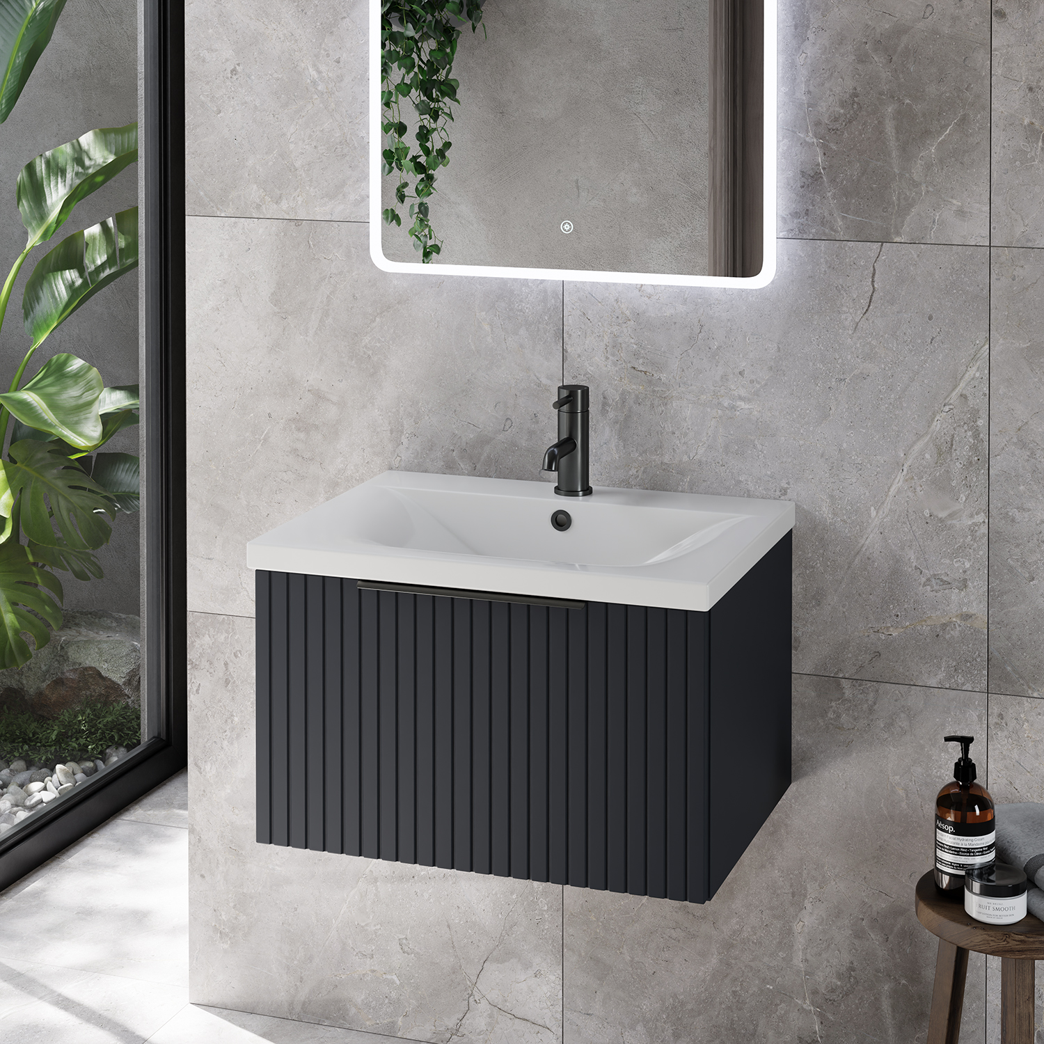 Helix 460 Fluted Wall Mounted 1 Drawer Vanity Unit with Glide Basin