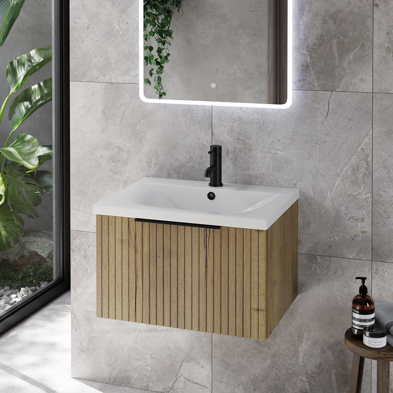 Helix 460 Fluted Wall Mounted 1 Drawer Vanity Unit with Glide Basin