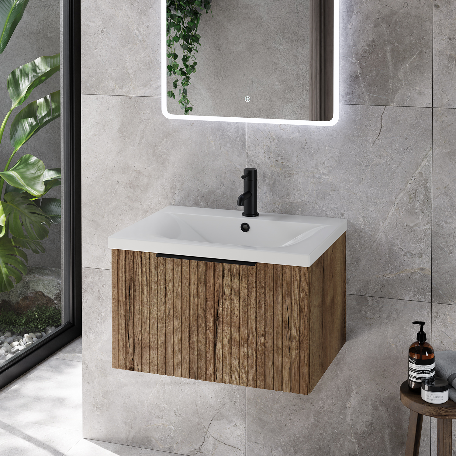 Helix 460 Fluted Wall Mounted 1 Drawer Vanity Unit with Glide Basin