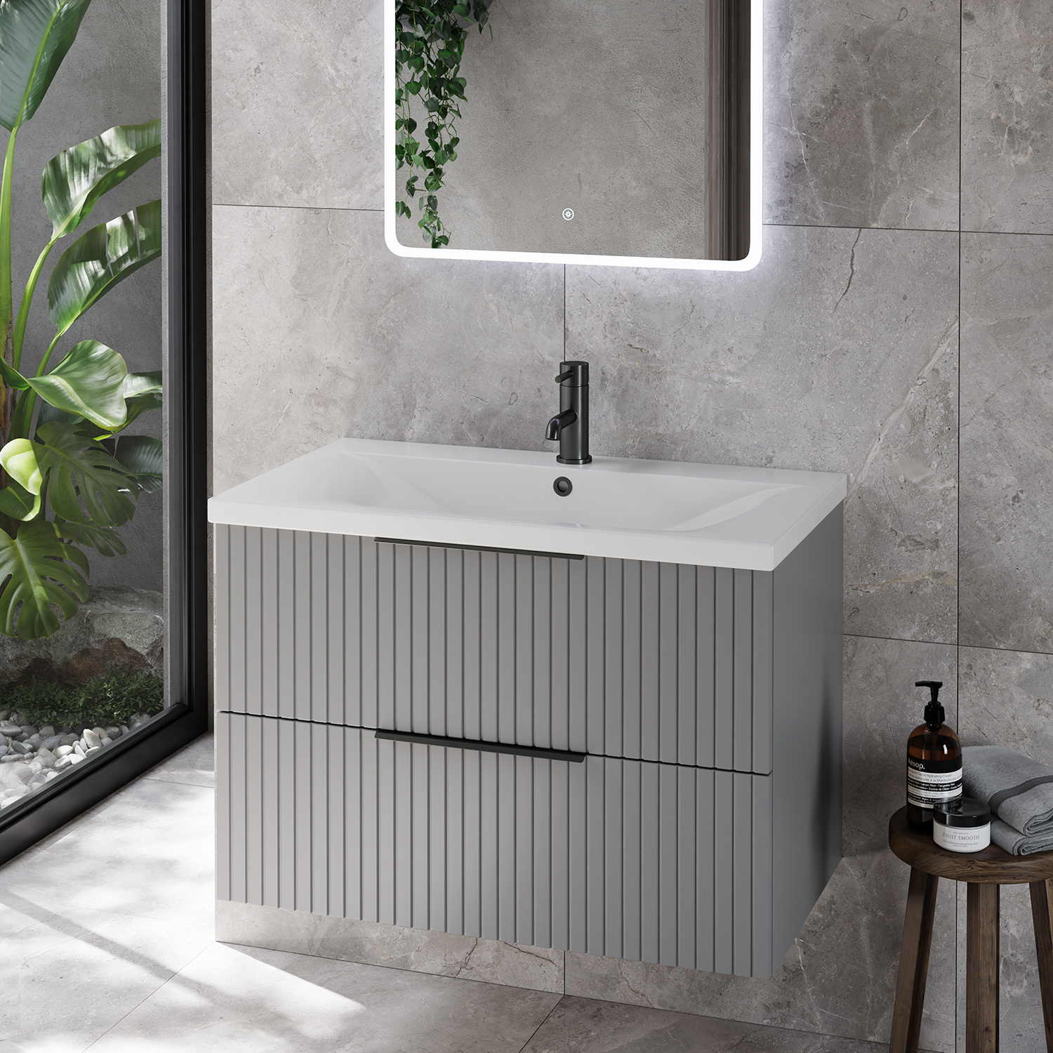 Helix 460 Fluted Wall Mounted 2 Drawer Vanity Unit with Glide Basin