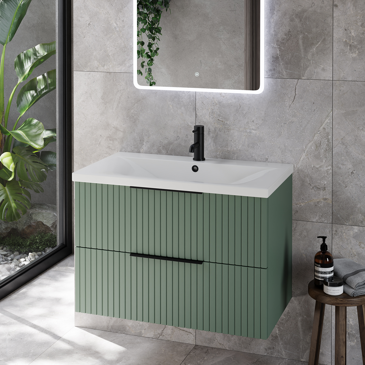 Helix 460 Fluted Wall Mounted 2 Drawer Vanity Unit with Glide Basin