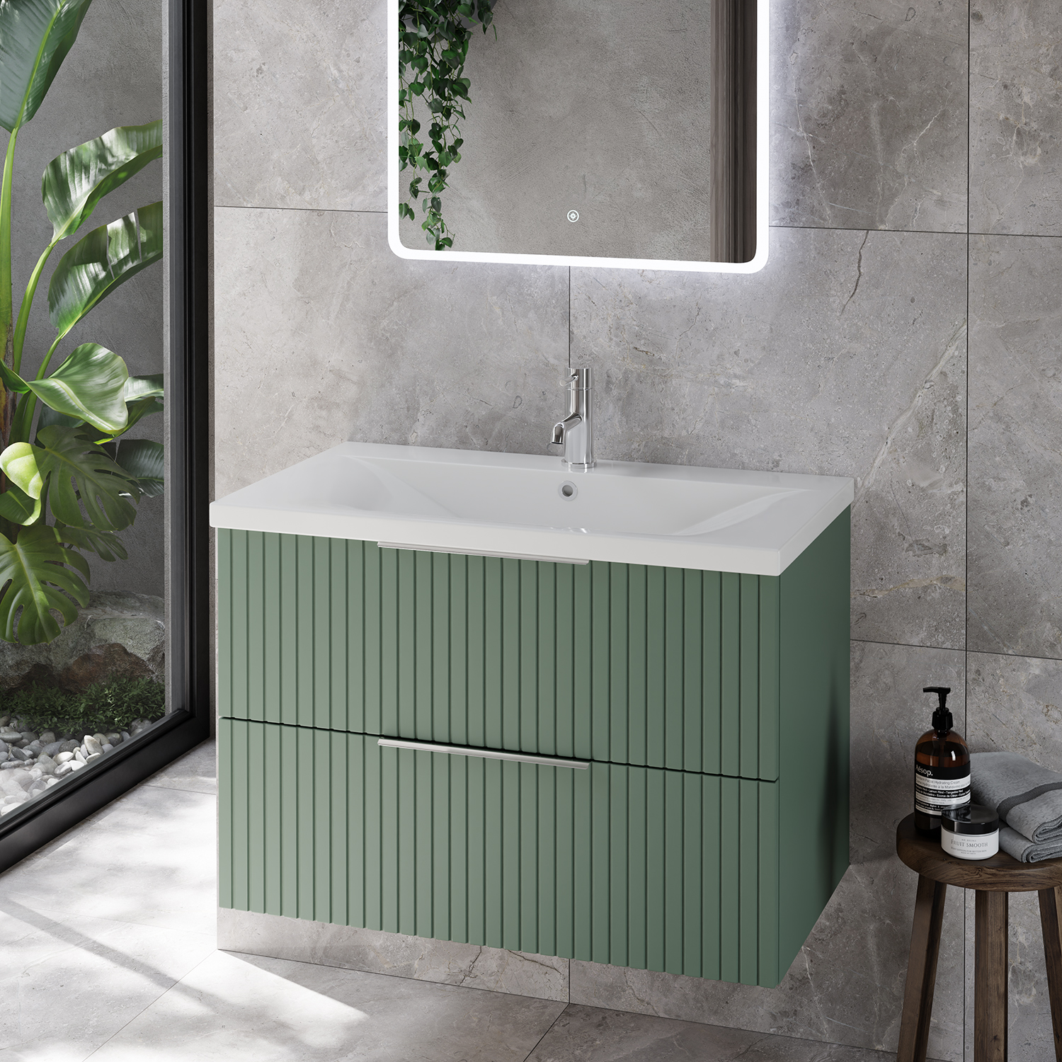 Helix 460 Fluted Wall Mounted 2 Drawer Vanity Unit with Glide Basin