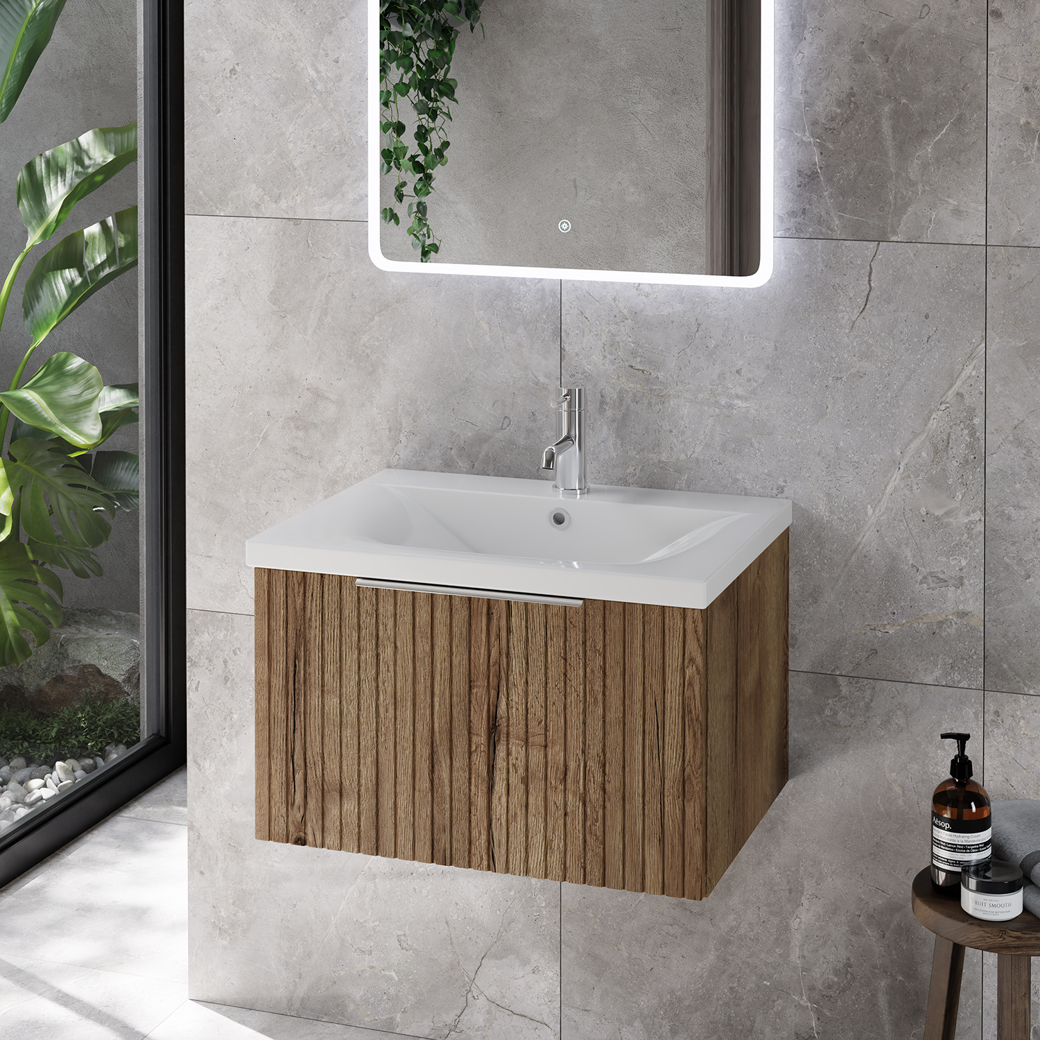 Helix 460 Fluted Wall Mounted 1 Drawer Vanity Unit with Glide Basin