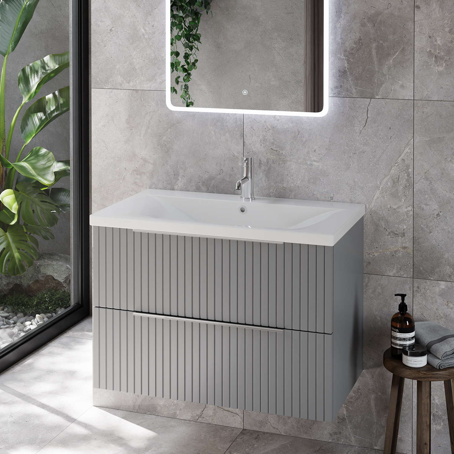 Helix 460 Fluted Wall Mounted 2 Drawer Vanity Unit with Glide Basin