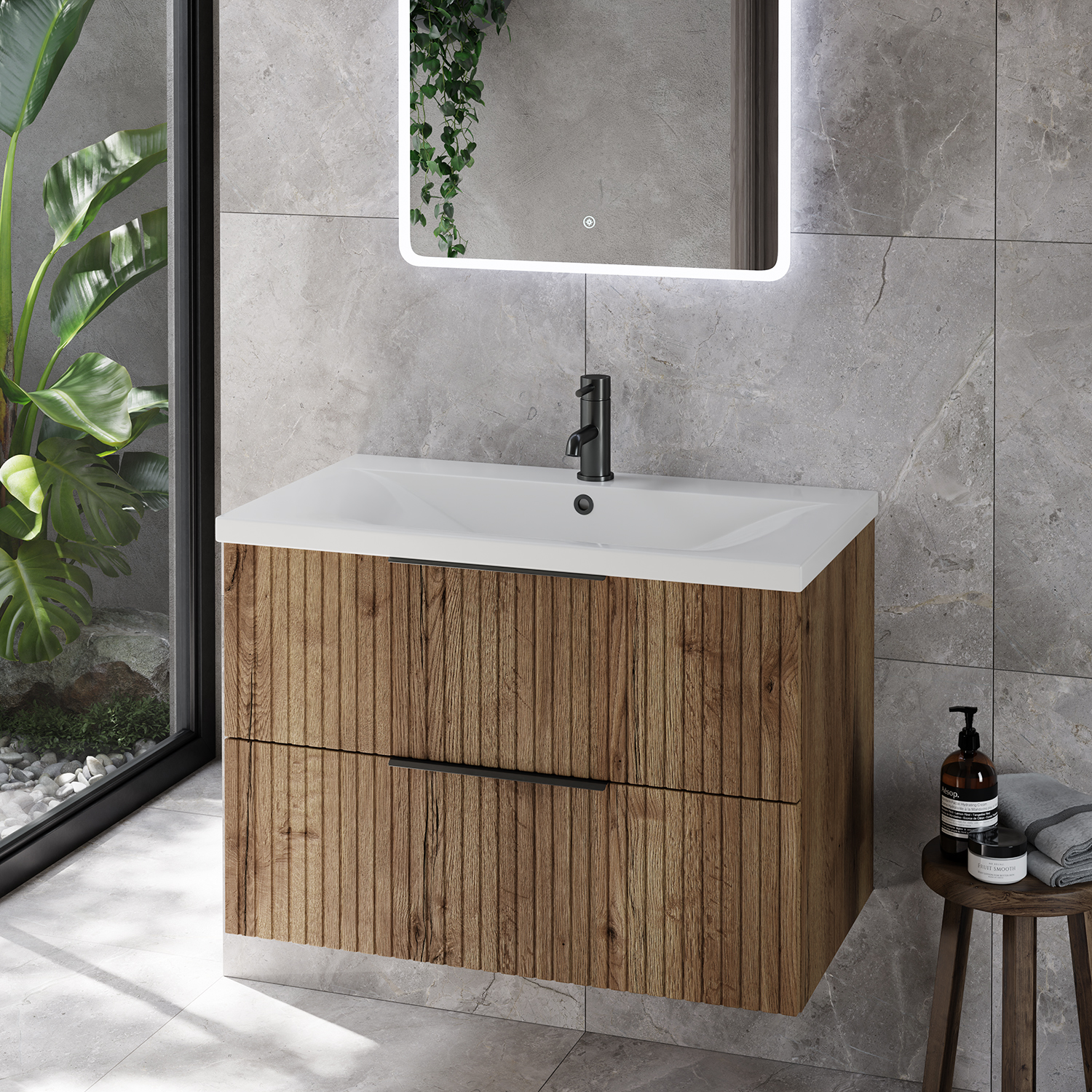 Helix 460 Fluted Wall Mounted 2 Drawer Vanity Unit with Glide Basin