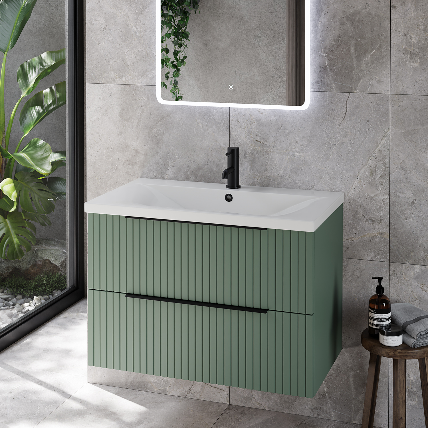 Helix 460 Fluted Wall Mounted 2 Drawer Vanity Unit with Glide Basin