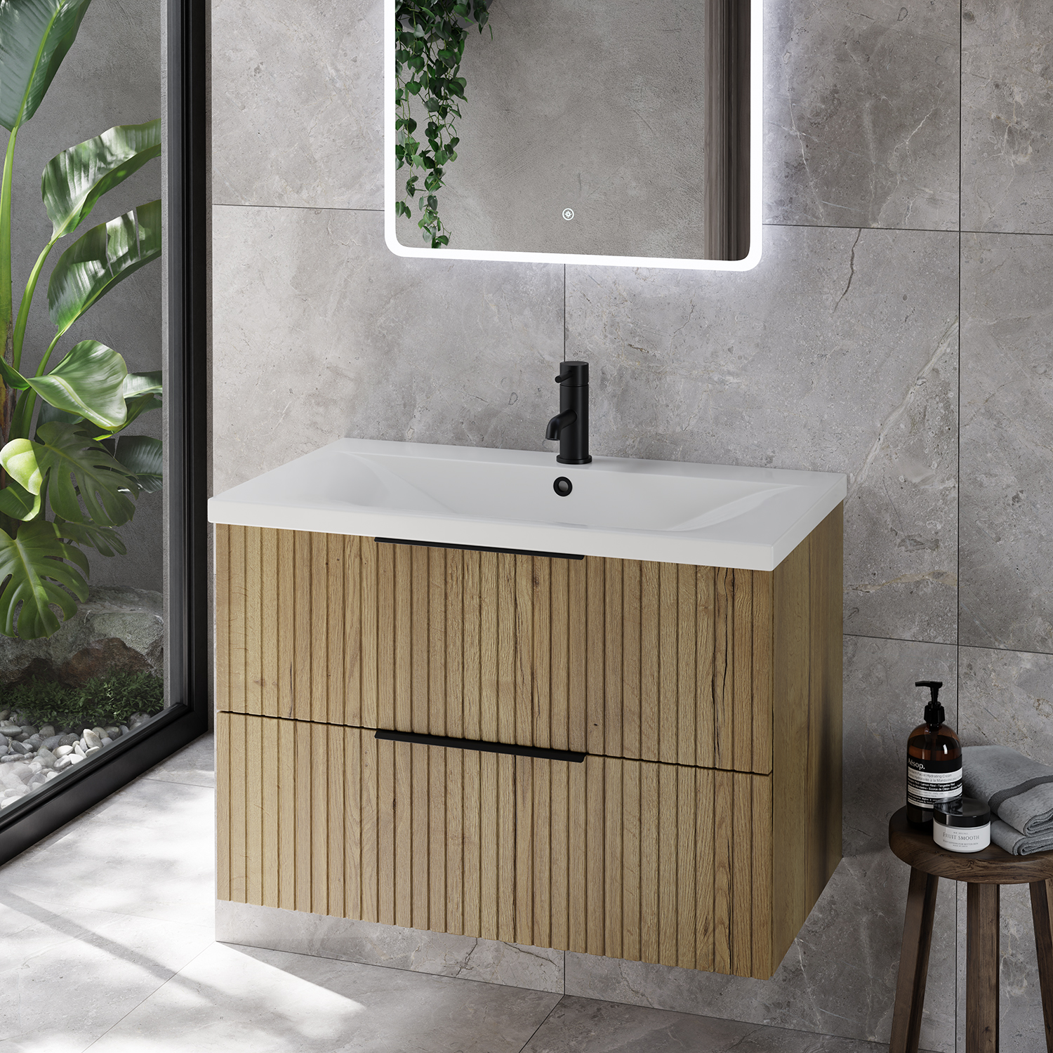 Helix 460 Fluted Wall Mounted 2 Drawer Vanity Unit with Glide Basin
