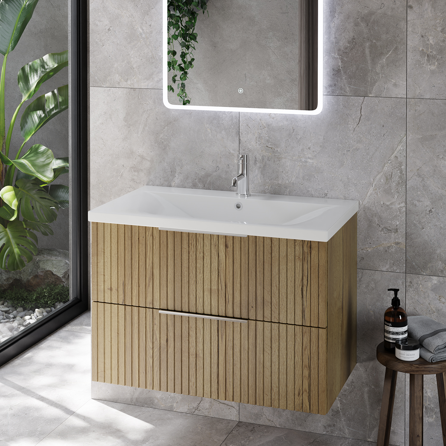 Helix 460 Fluted Wall Mounted 2 Drawer Vanity Unit with Glide Basin