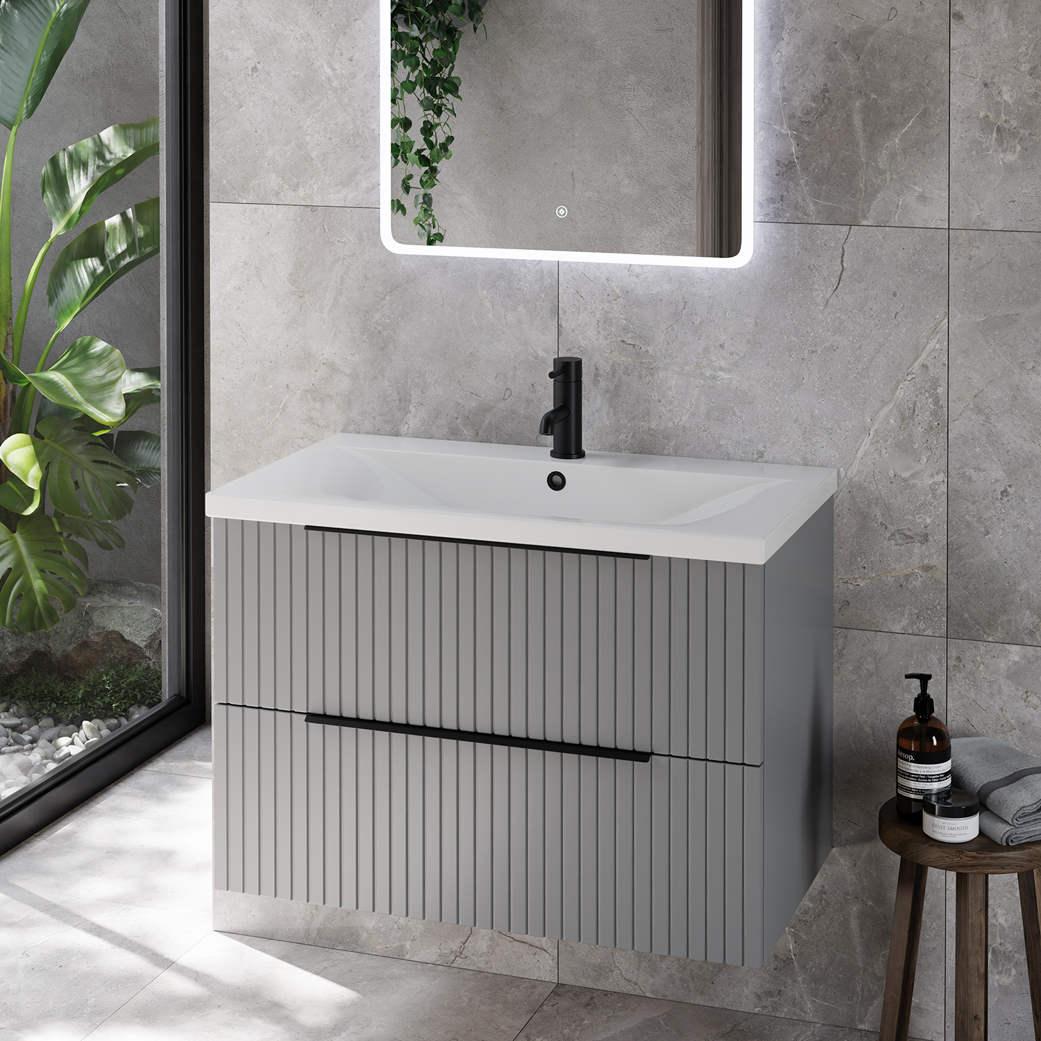 Helix 460 Fluted Wall Mounted 2 Drawer Vanity Unit with Glide Basin
