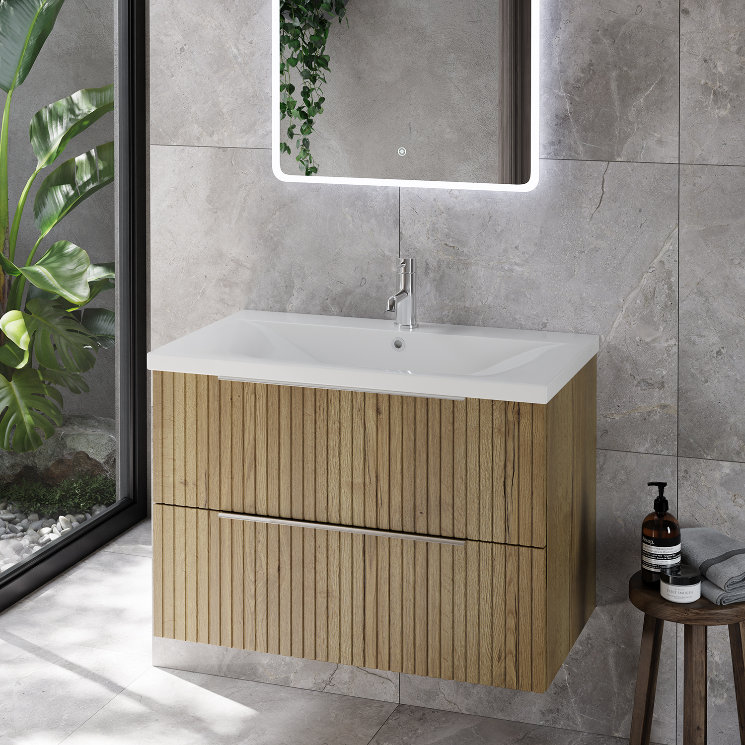 Helix 460 Fluted Wall Mounted 2 Drawer Vanity Unit with Glide Basin