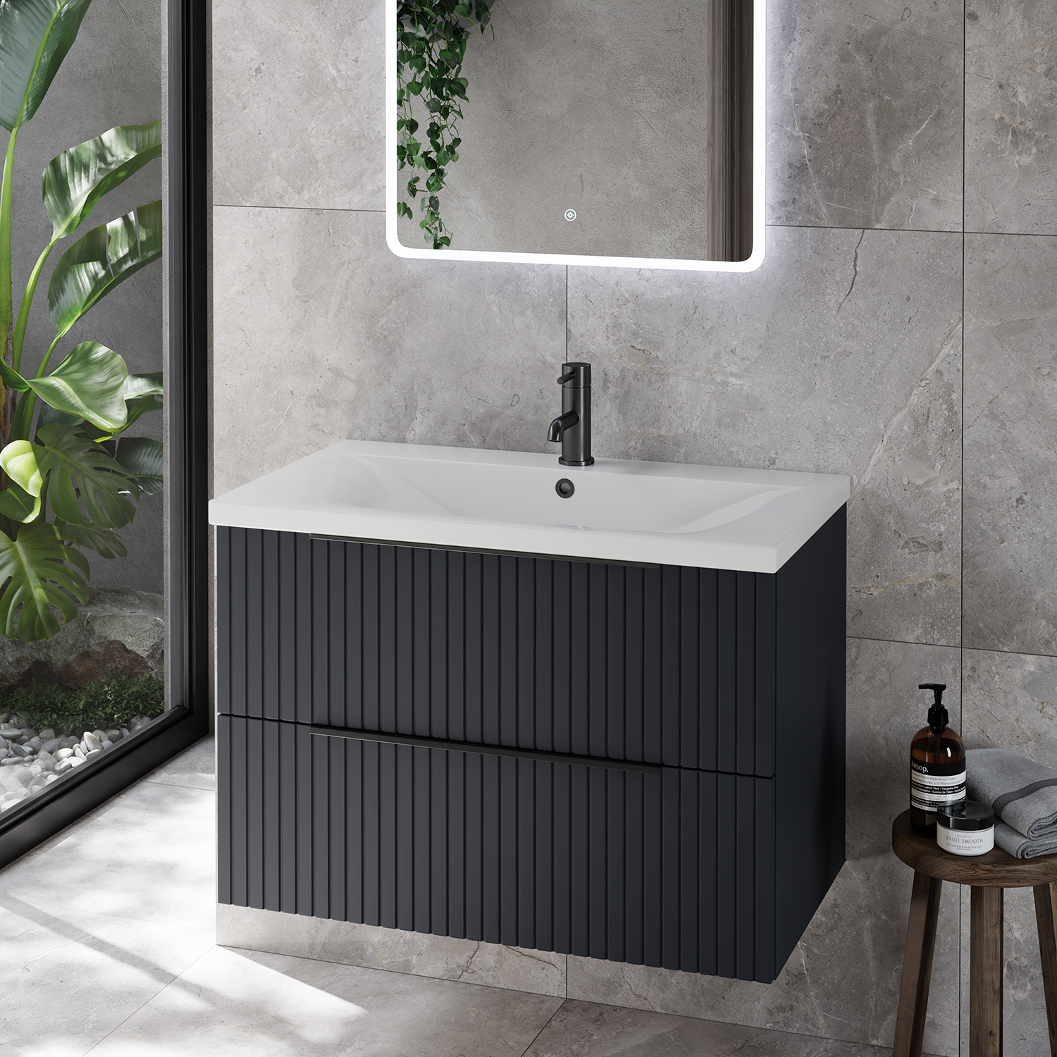 Helix 460 Fluted Wall Mounted 2 Drawer Vanity Unit with Glide Basin