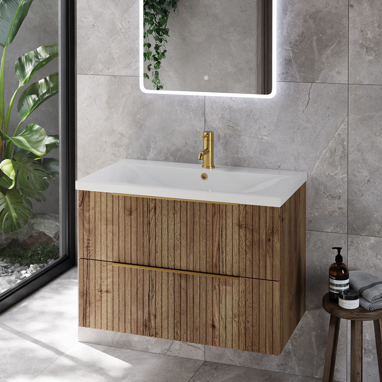 Helix 460 Fluted Wall Mounted 2 Drawer Vanity Unit with Glide Basin