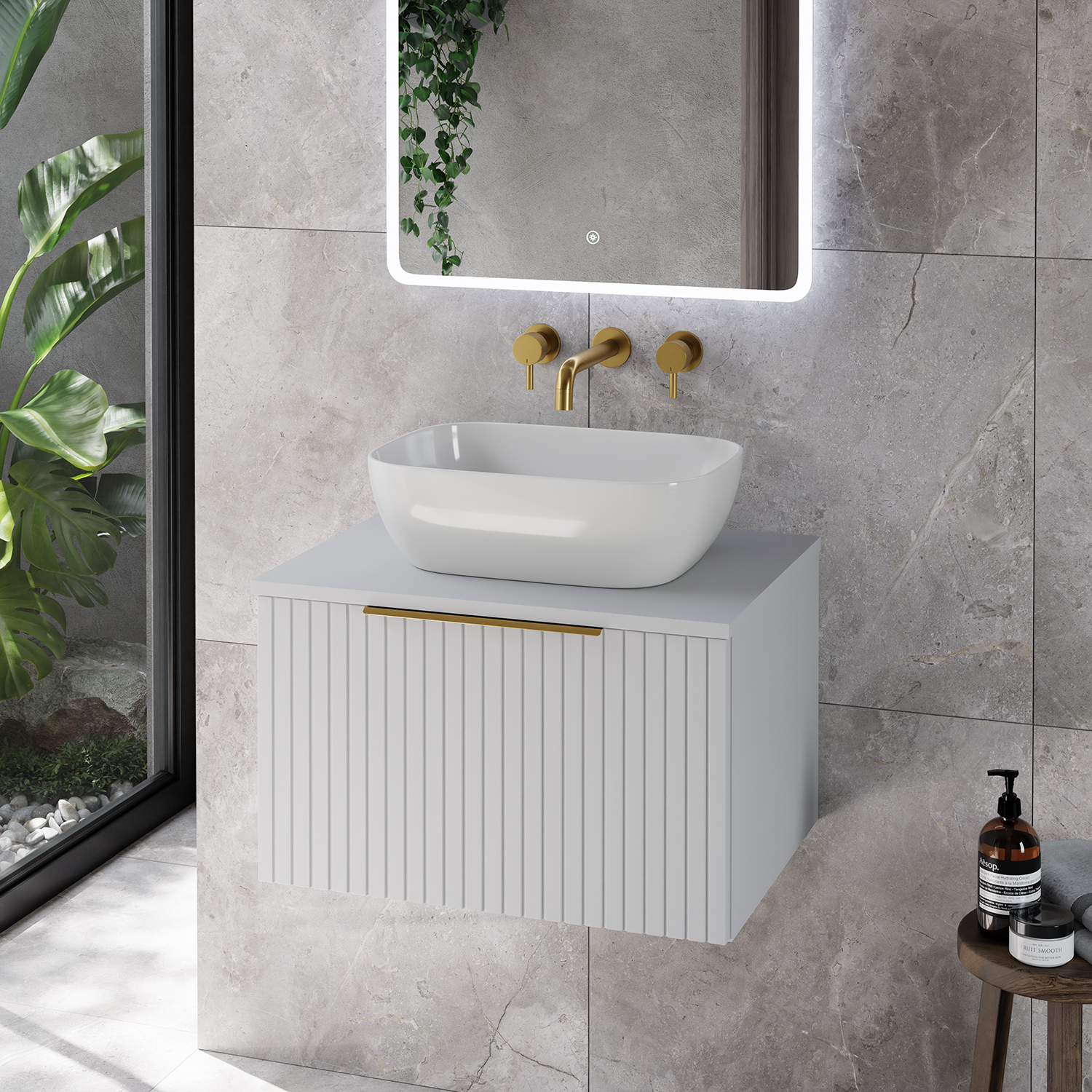 Helix 460 Fluted Wall Mounted 1 Drawer Vanity Unit for Countertop Basins